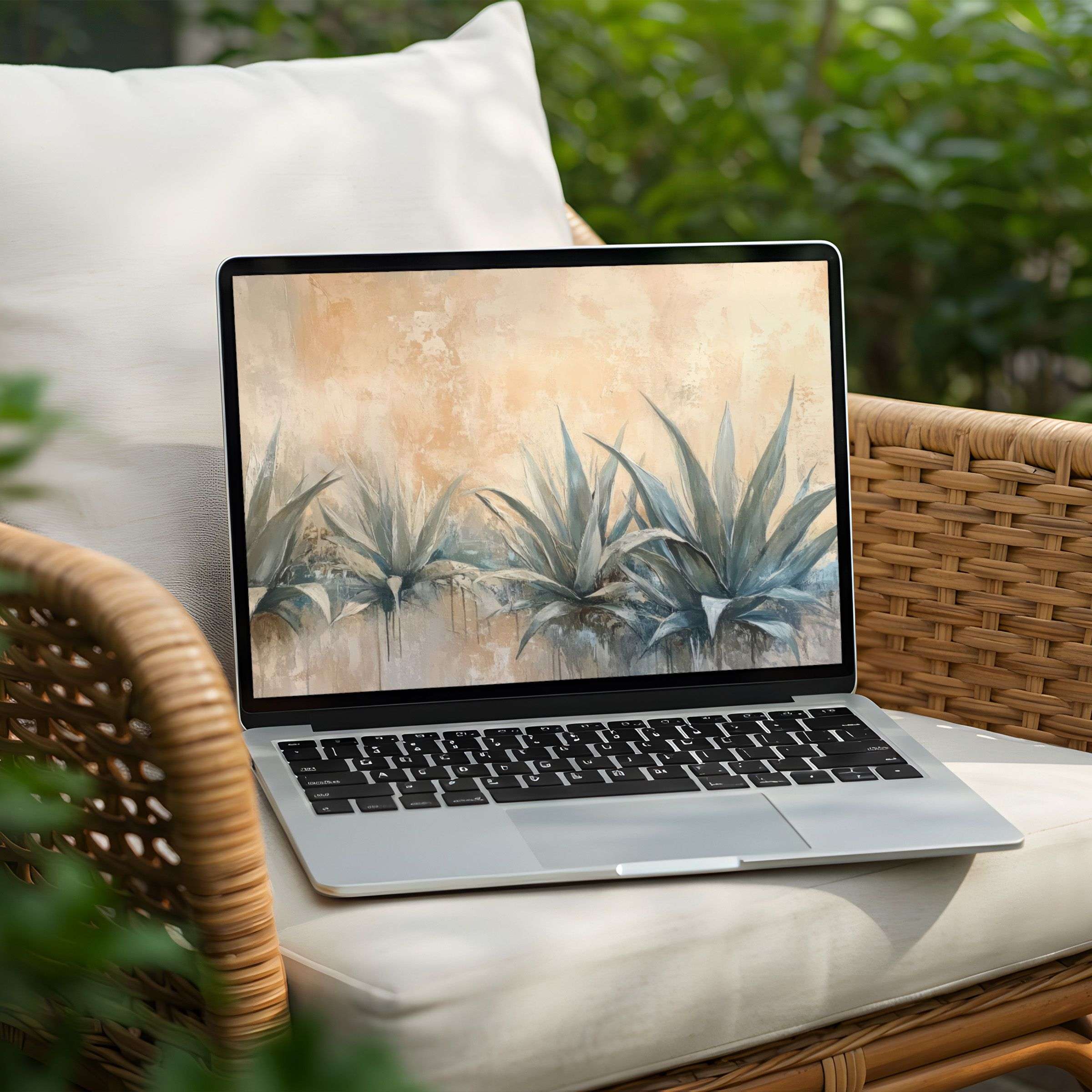 Calming agave art desktop background for instant download on PC or Laptop, inspiring serene elegance and mindful tranquility