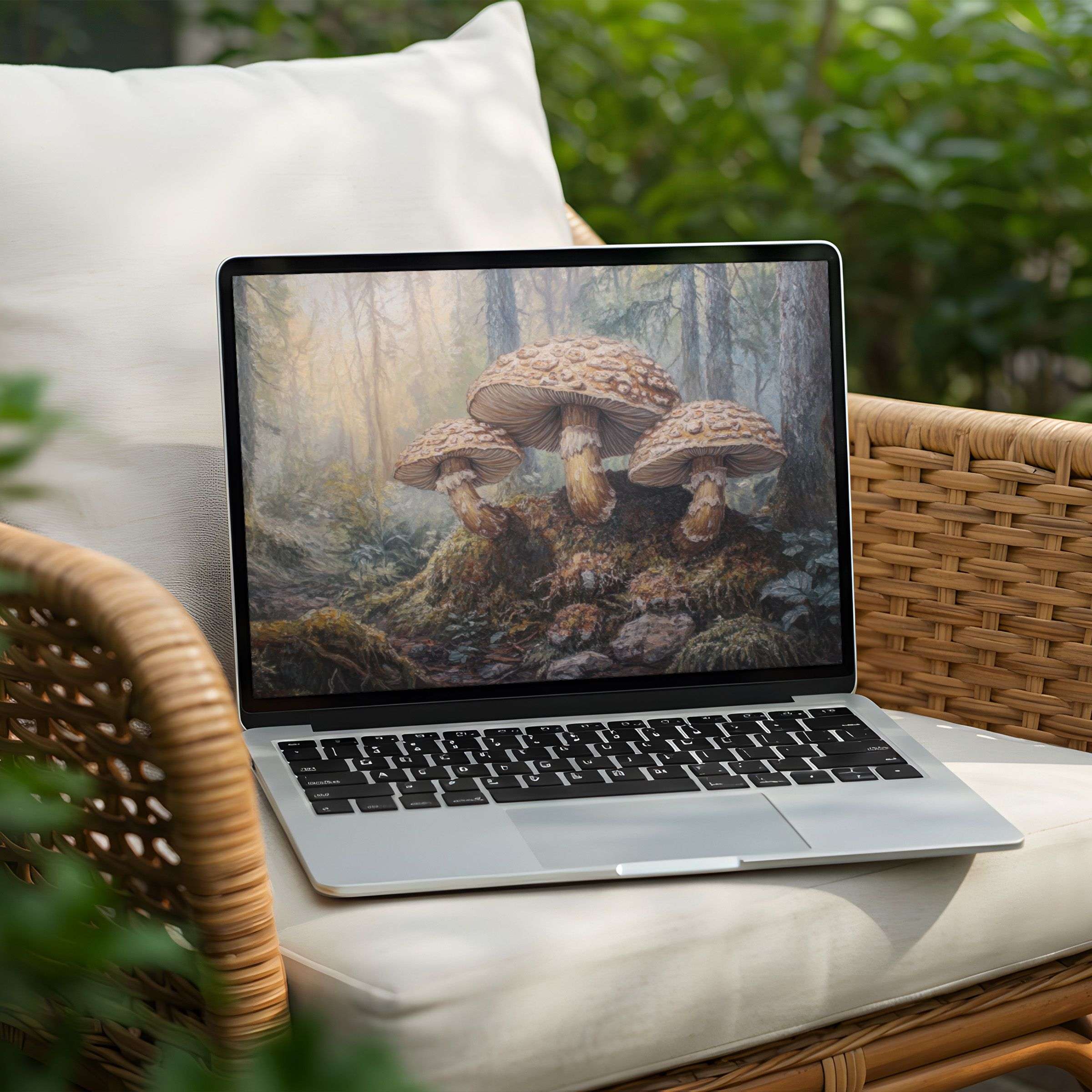 Mushroom forest desktop background for PC or Laptop instant download Inspires calm and elegance with earthy tones and textures