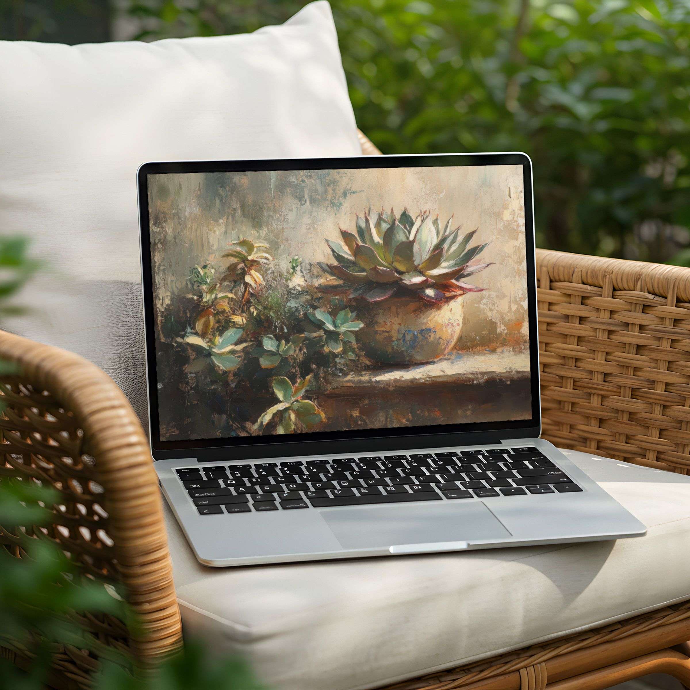 Elegant succulent digital art for desktop background available for instant download on PC or laptop inspires calm and mindfulness