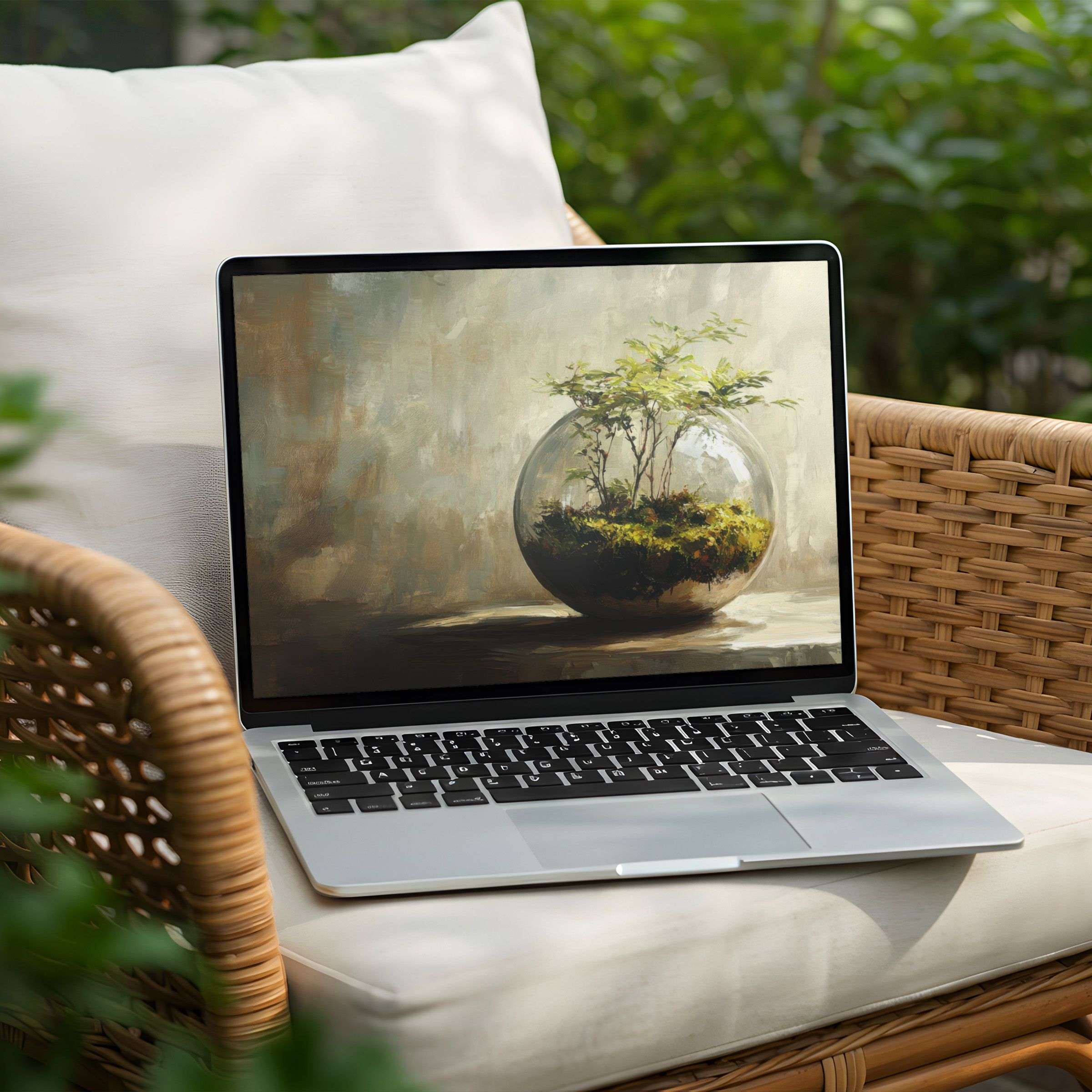 Elegant desktop background of serene terrarium art for PC and Laptop adds mindful inspiration with instant download access