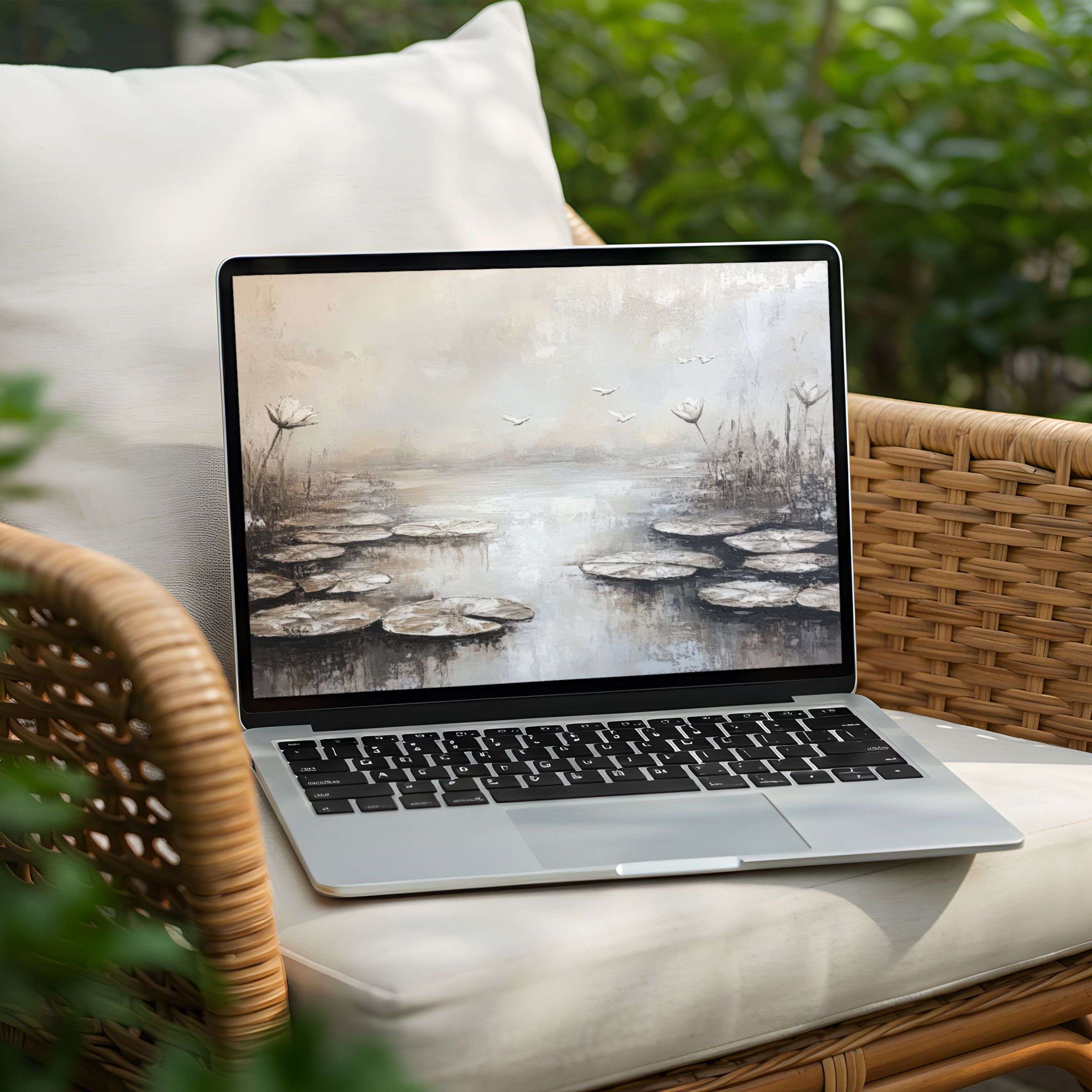 Elegant desktop background featuring serene lily pads in muted tones for instant download; perfect for PC or Laptop users seeking calm inspiration