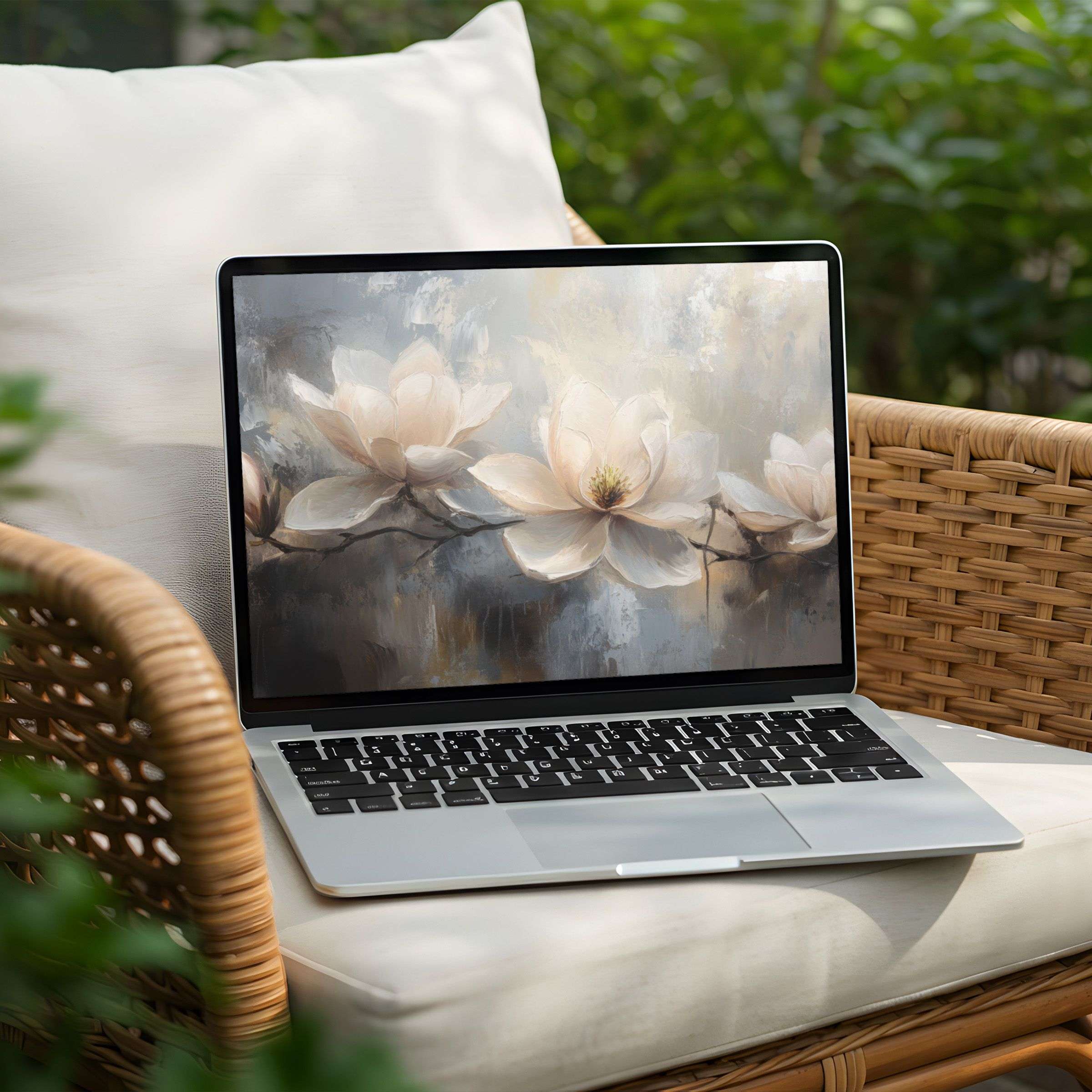 Calm and elegant floral desktop background for PC or Laptop instant download to inspire mindfulness and aesthetics