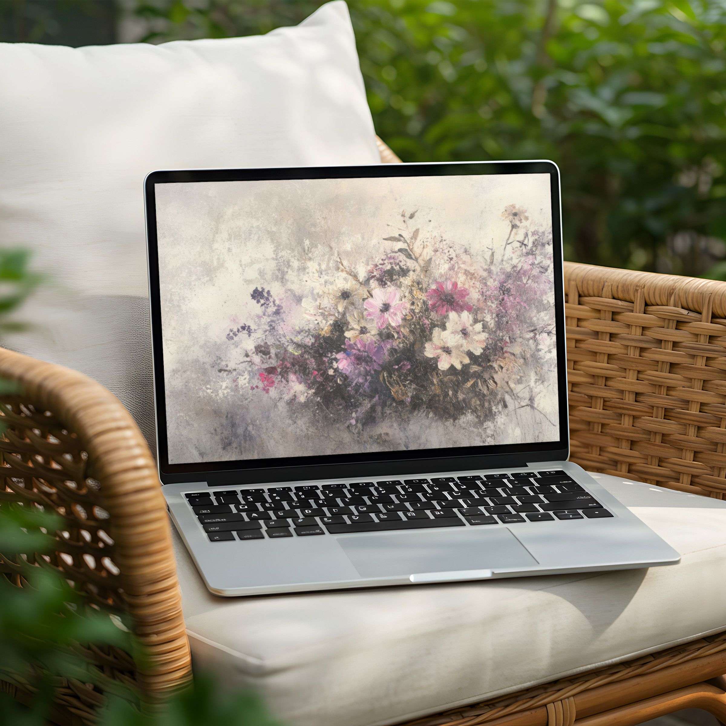 Elegant floral desktop background for PC or Laptop instant download fostering calm and inspiration with soft pastel hues and textures