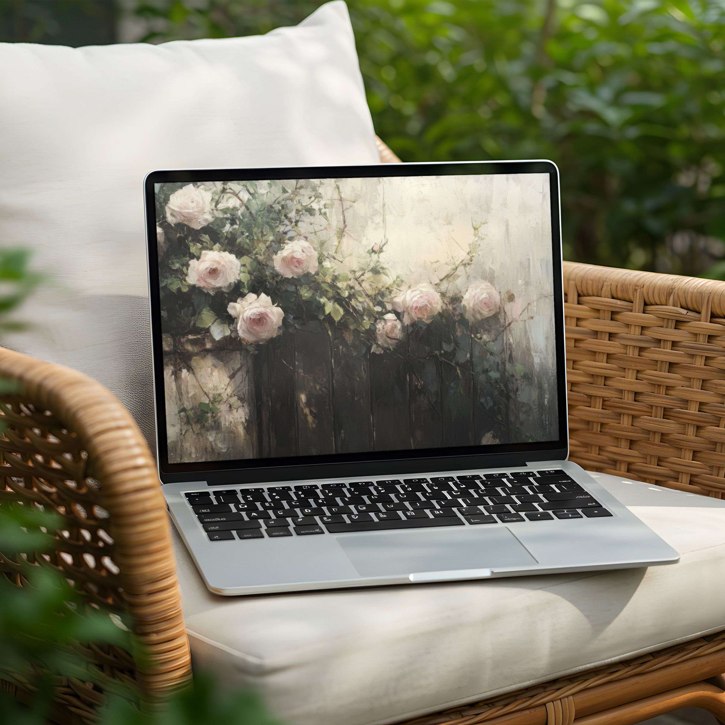 Inspirational desktop background for PC or Laptop with elegant floral art calming nature-minded aesthetics instant download