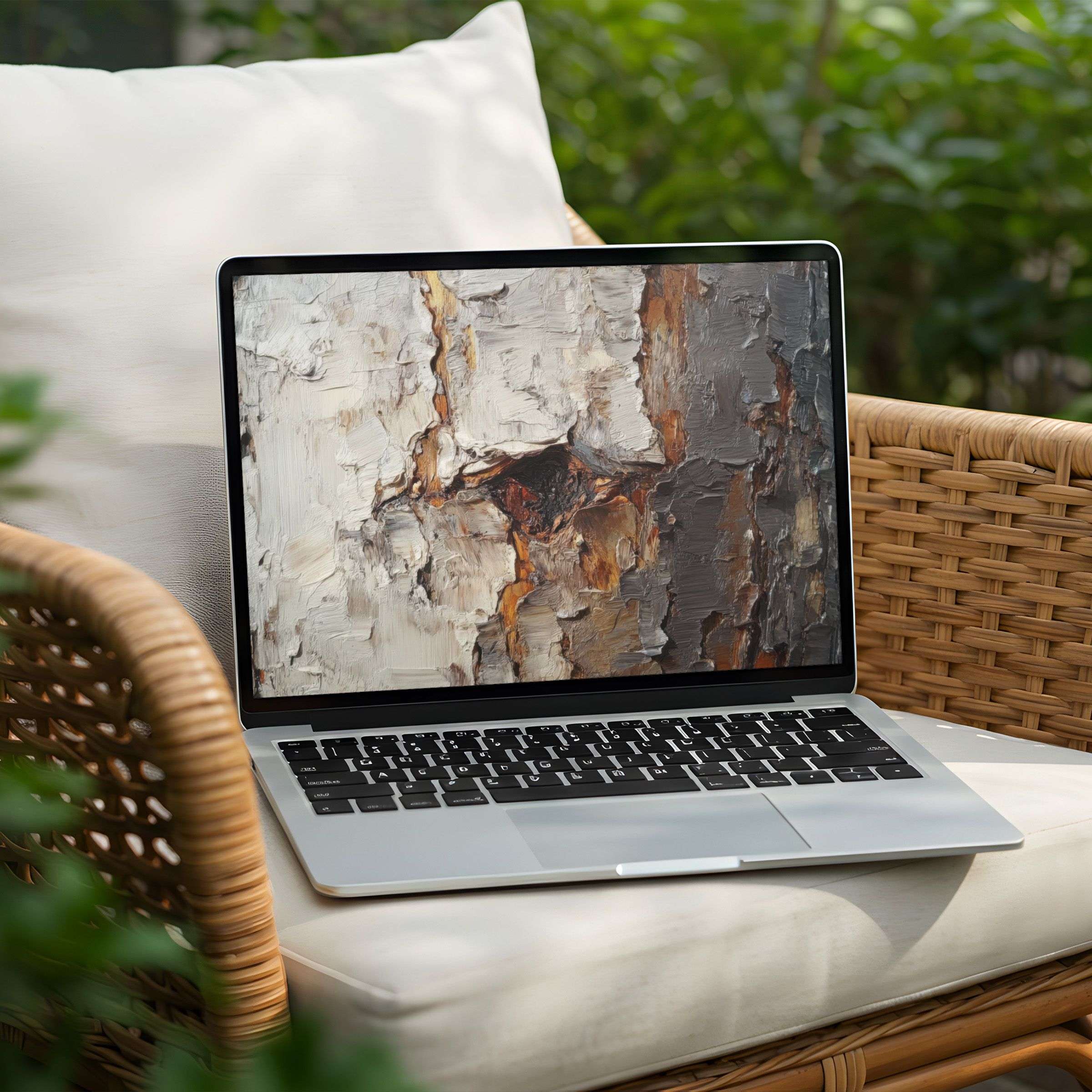Inspirational desktop background for PC and Laptop instant download featuring textured bark art evokes calm elegance and mindfulness