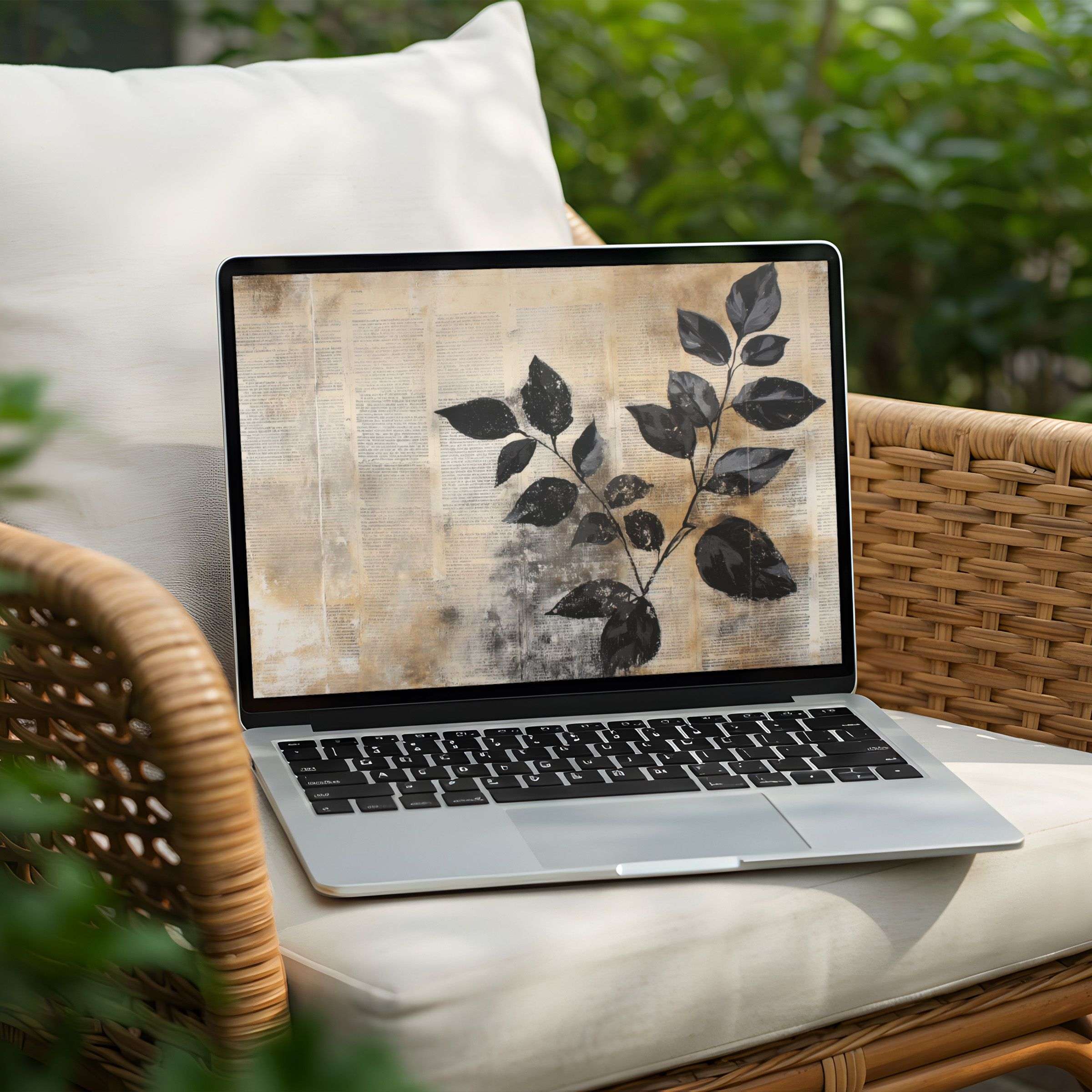Elegant black leaf design desktop background for PC and Laptop instant download inspiring calm, mindfulness, and sustainability