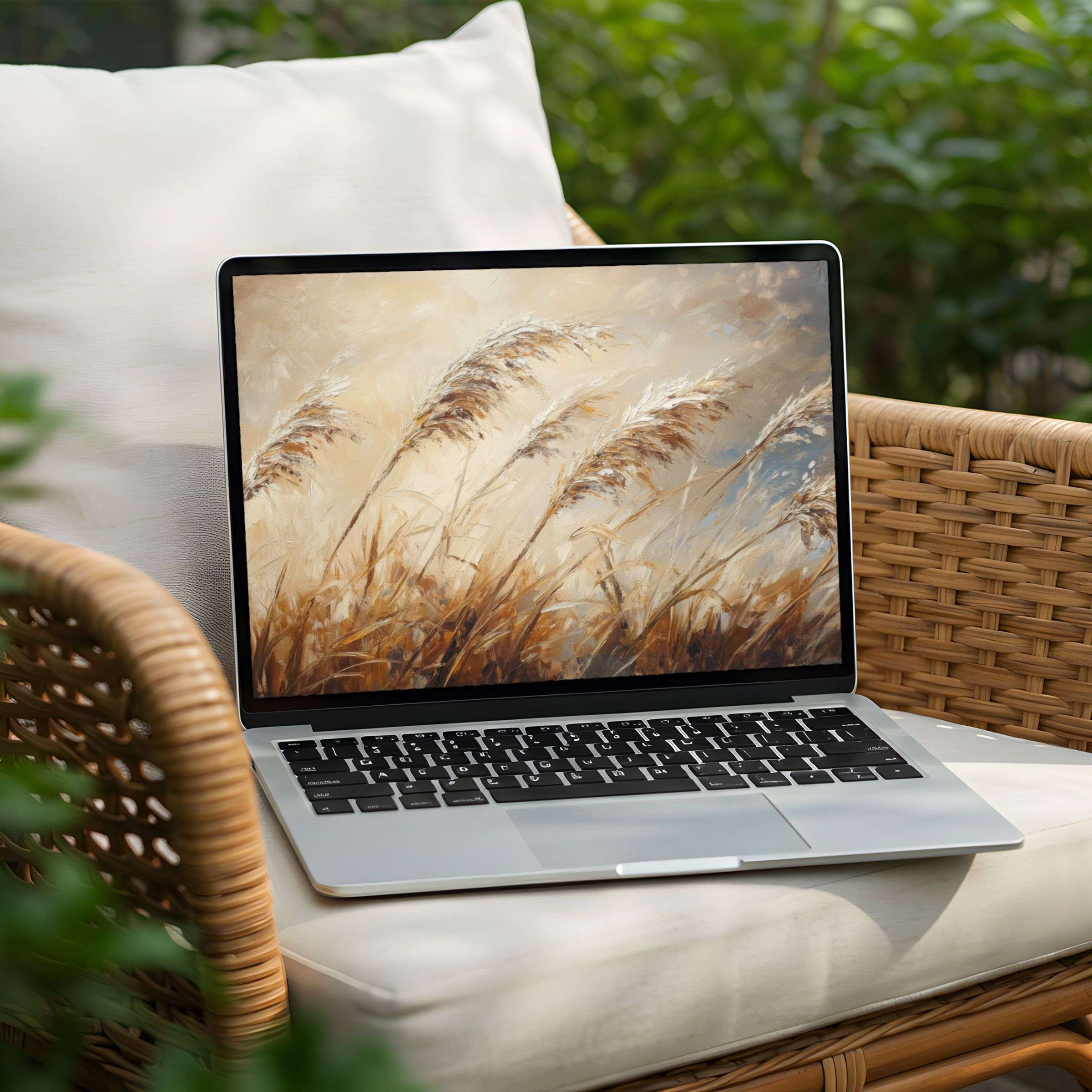 Elegant wheat field painting for desktop background, instant download for PC, Laptop inspires calm and mindfulness