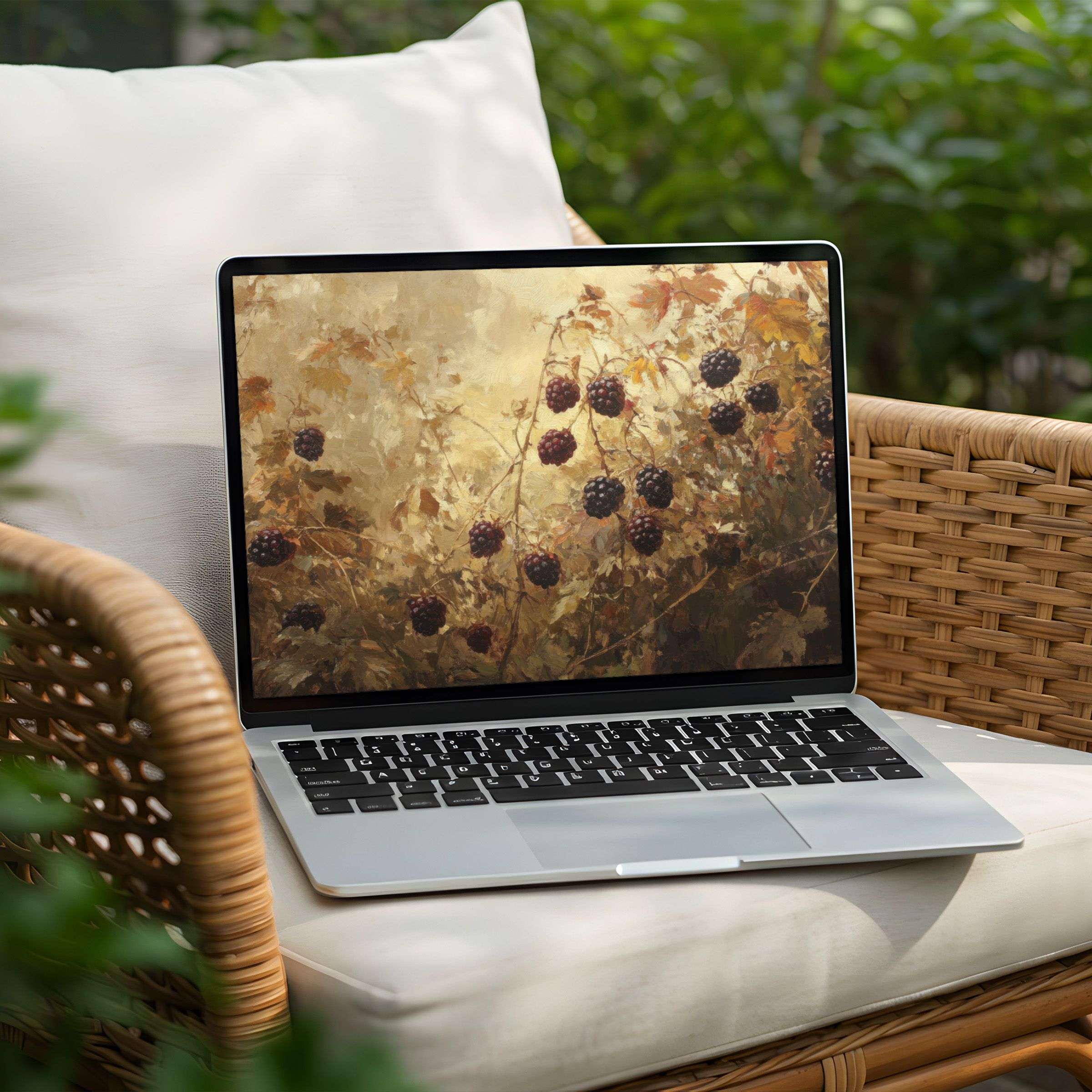 Elegant autumnal berry art desktop background for PC or Laptop inspires calm and mindfulness with instant download availability