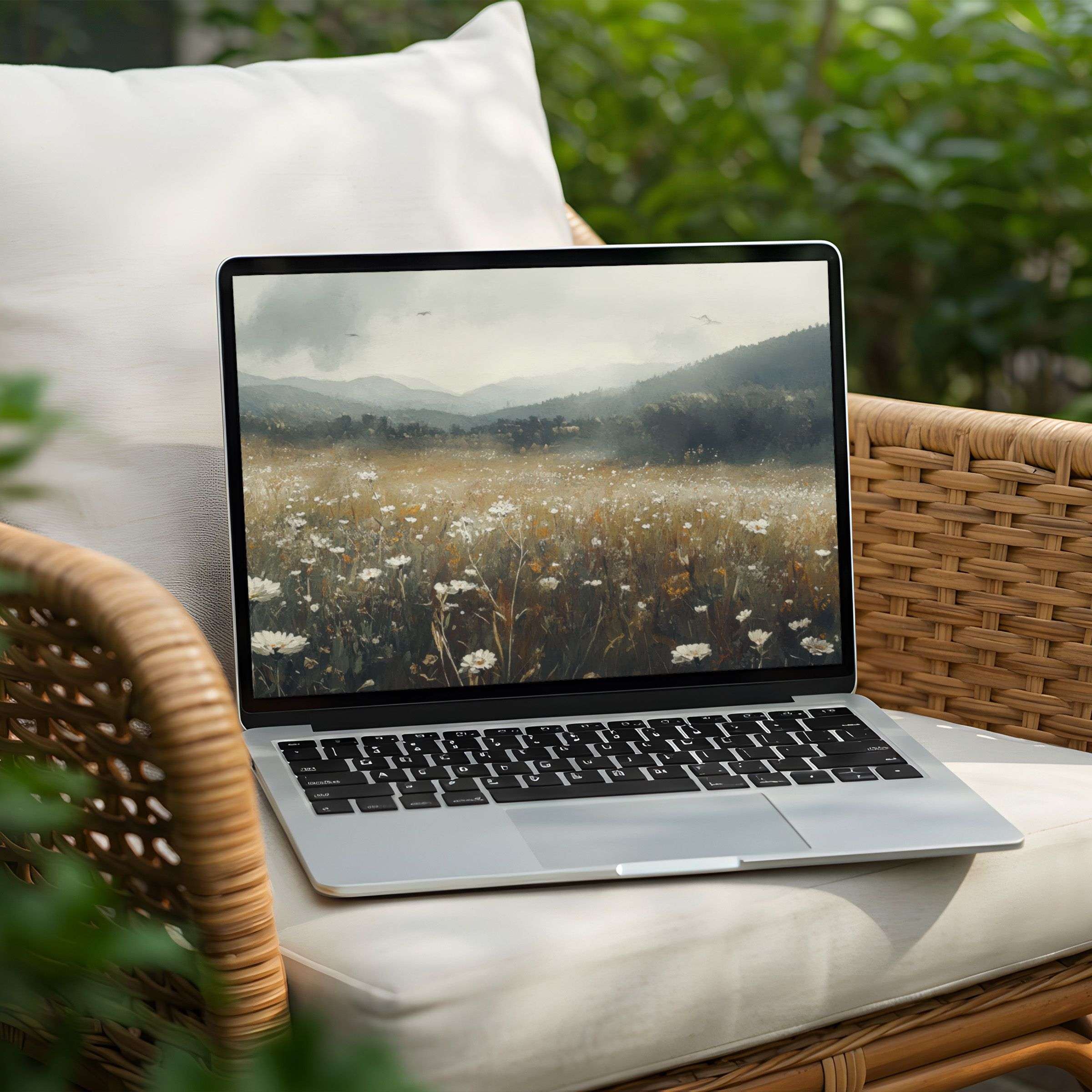 Elegant desktop background of a serene meadow, perfect for instant download on PC or Laptop, inspiring calm and mindfulness