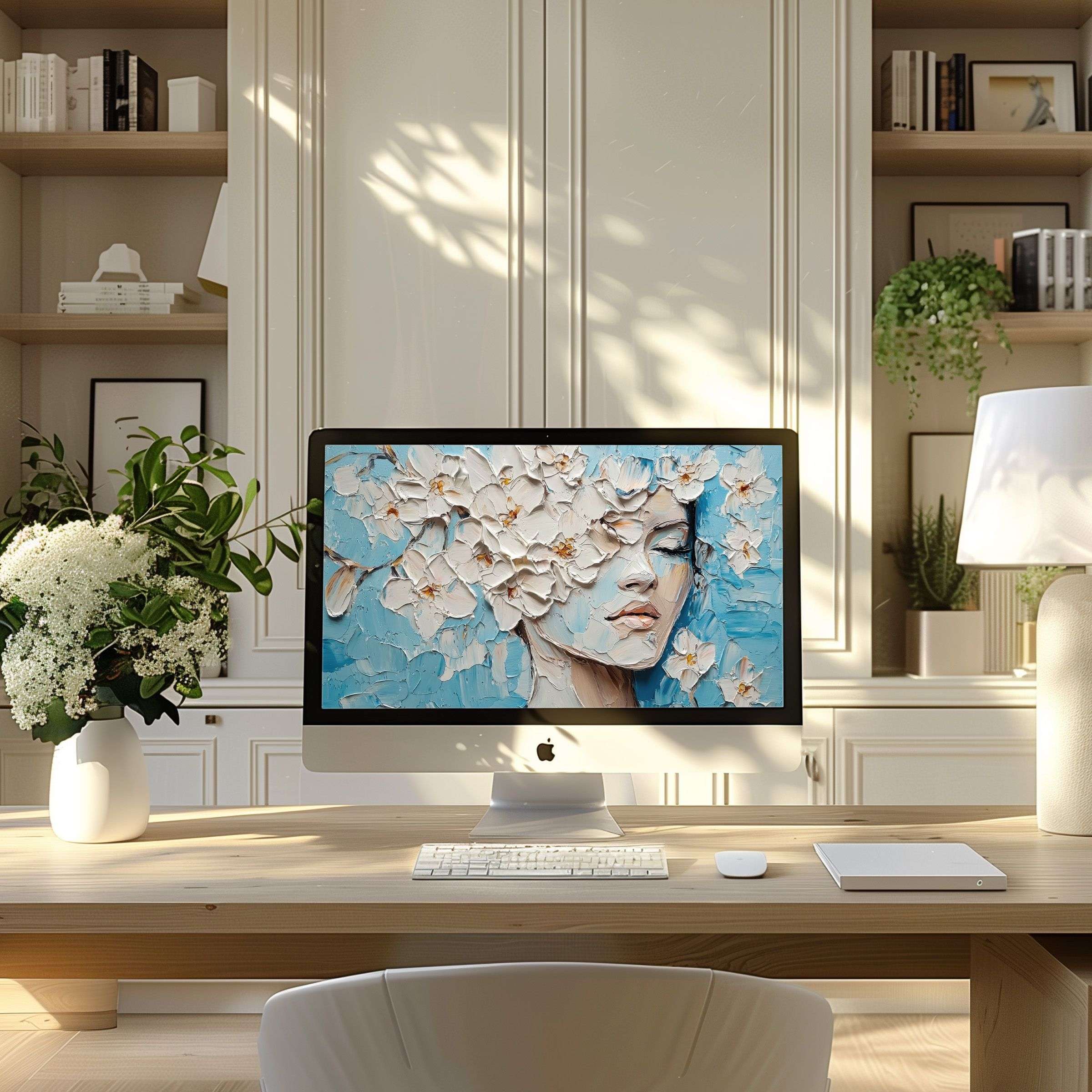 Elegant floral art wallpaper for computer brings calm inspiration to modern home office, perfect fit for PC and laptop displays