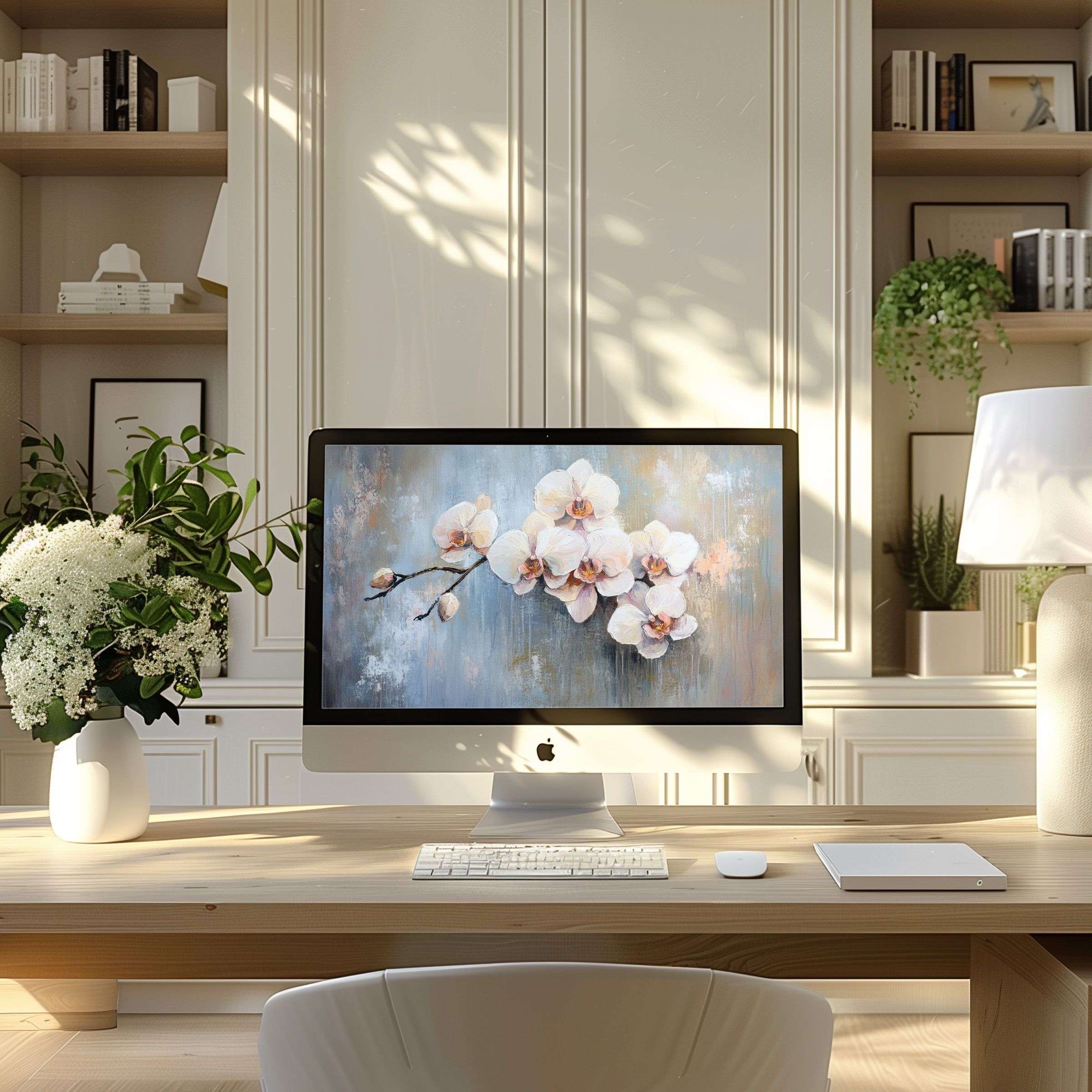 Elegant orchid-themed wallpaper for computer inspires calm, suits modern home office, perfect for PC or Laptop, available for digital download