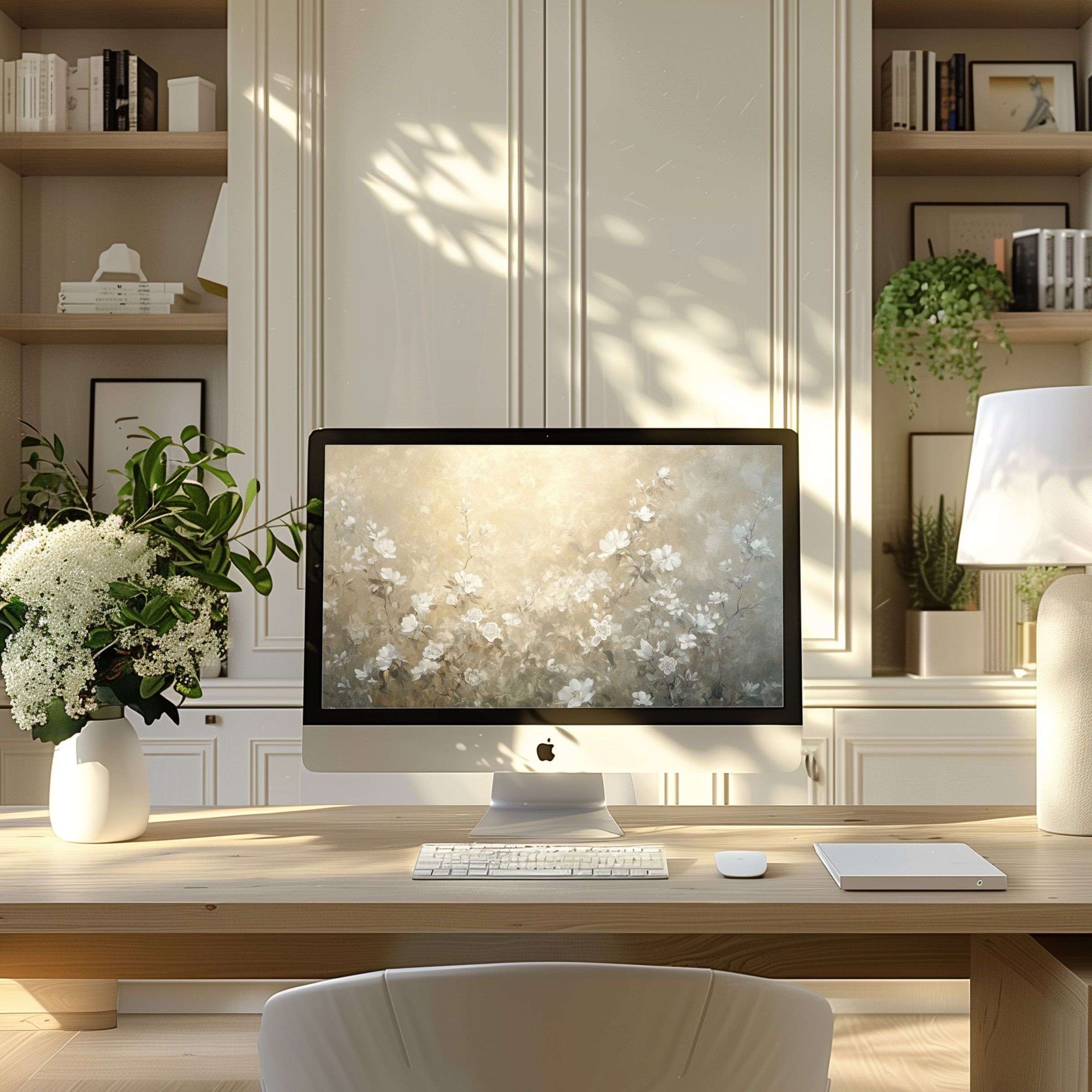 Elegant floral wallpaper for computer, perfect for PC and laptop screens Enhances modern home office with calm inspiration