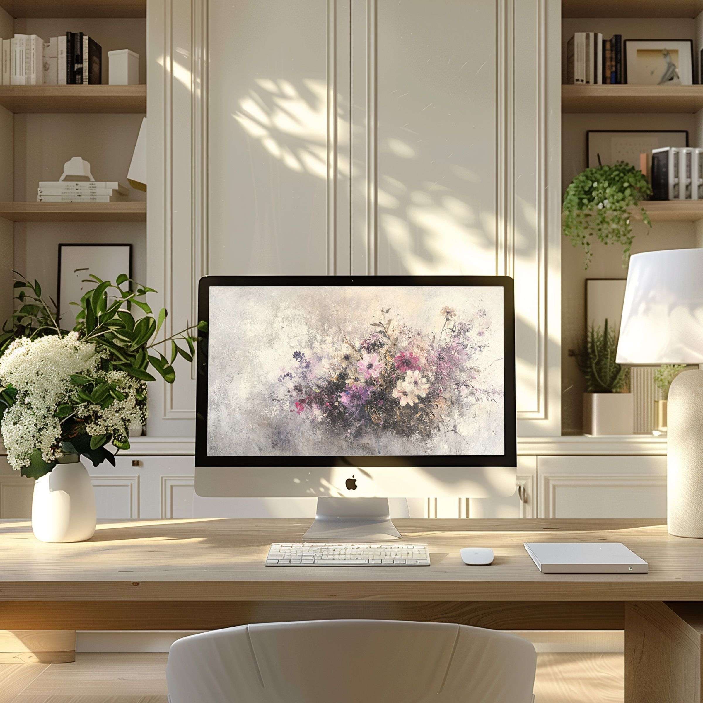 Elegant floral art wallpaper for computer enhancing a modern home office atmosphere, perfect for PC, Laptop, ultrawide download