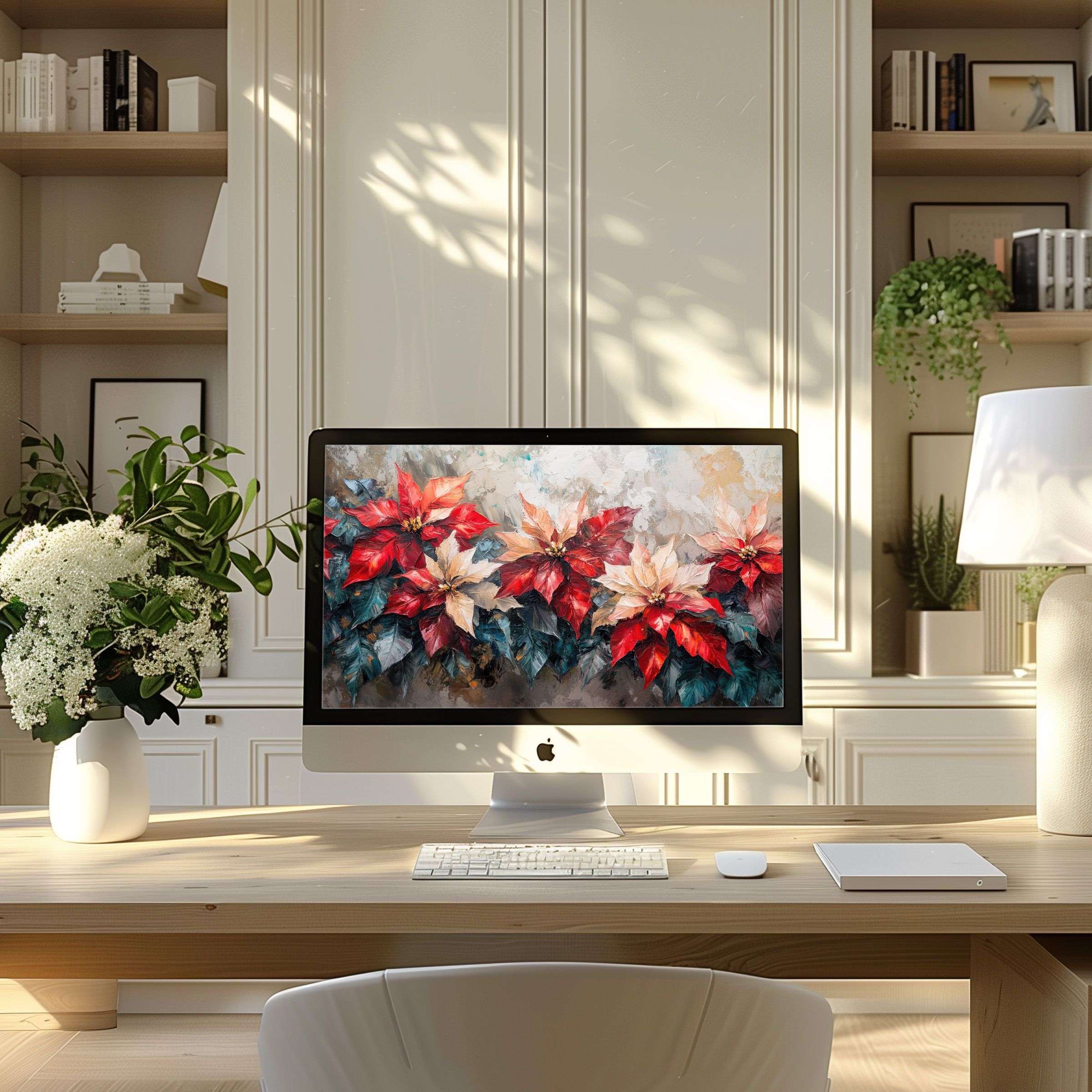Elegant floral-themed wallpaper for computer adds artistic inspiration to modern home office, fits PC, Laptop, ultrawide screens