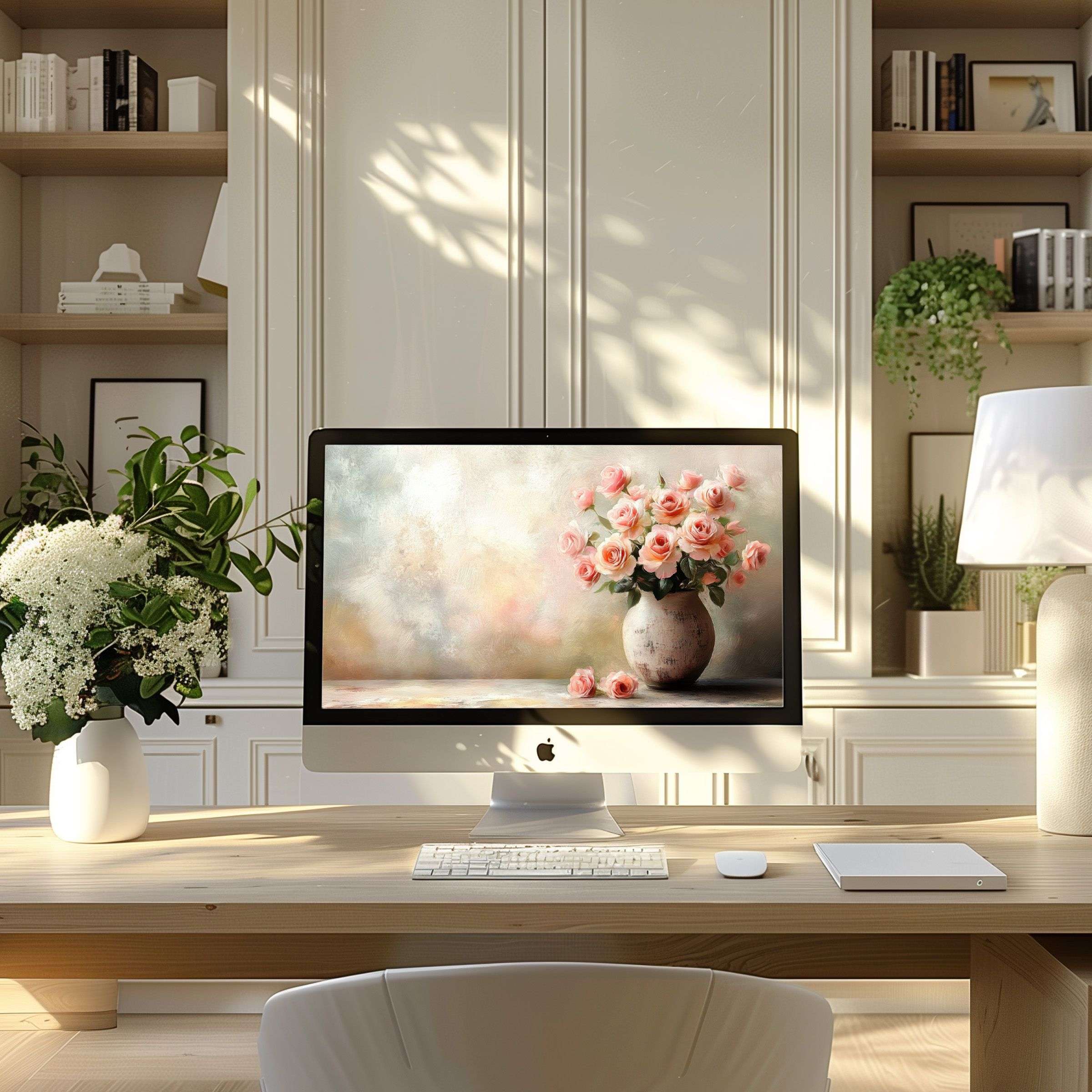Elegant floral digital art evokes calm inspiration, perfect wallpaper for computer, PC, Laptop, fitting any modern home office setup