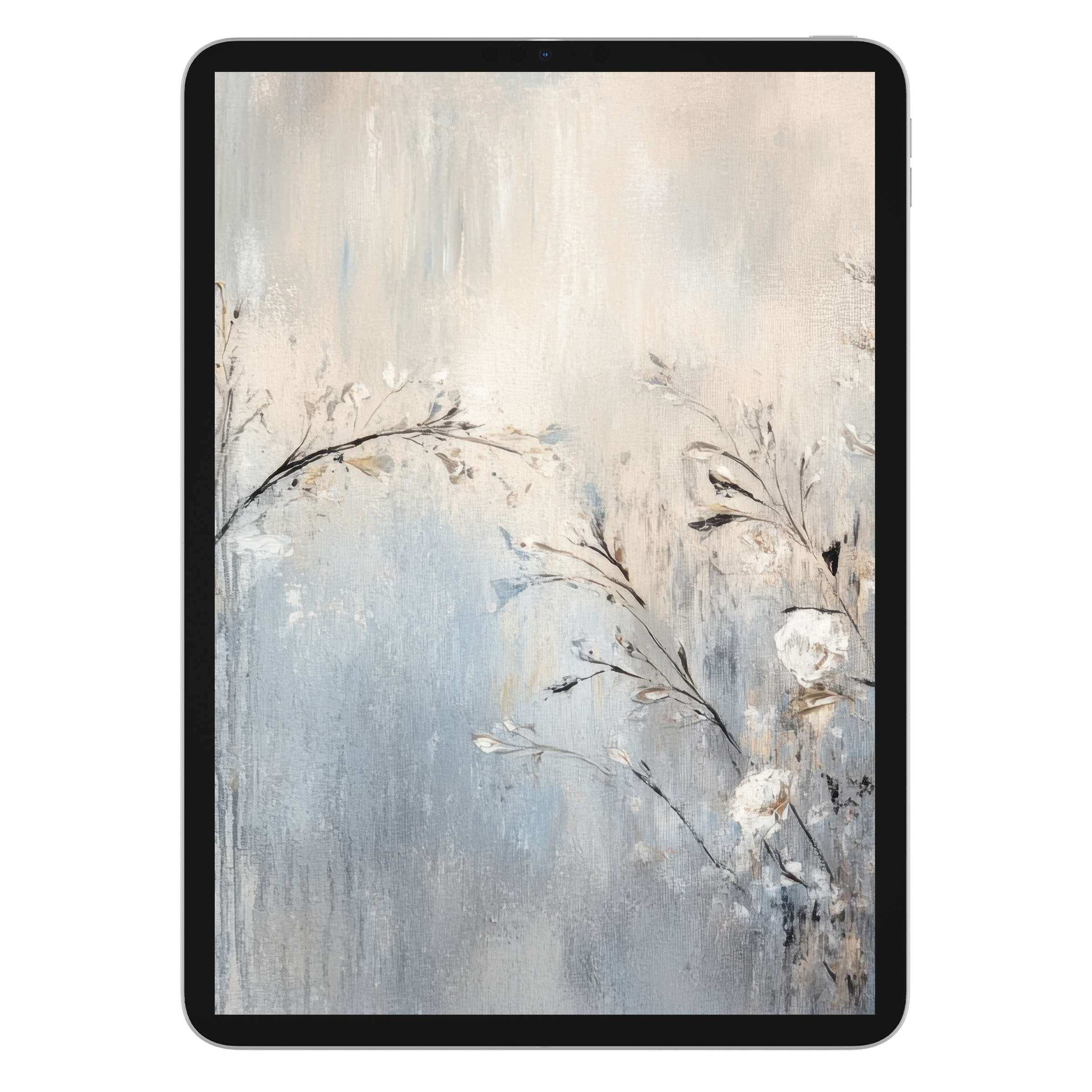 Elegant botanical iPad wallpaper with soft pastel tones and delicate floral accents, perfect digital download for tablet background use