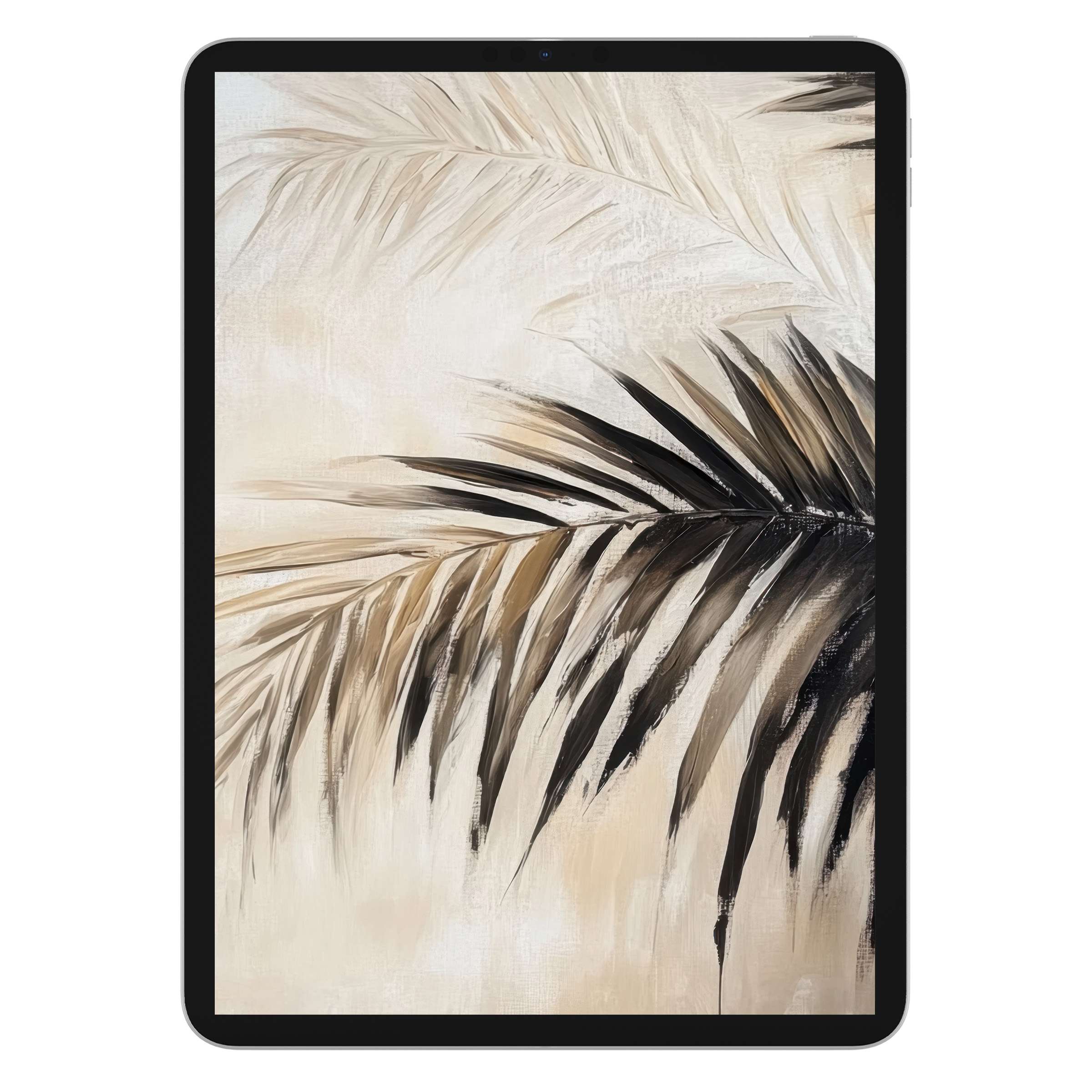 Elegant botanical iPad wallpaper with earthy palm leaves creates a serene digital download background for any tablet