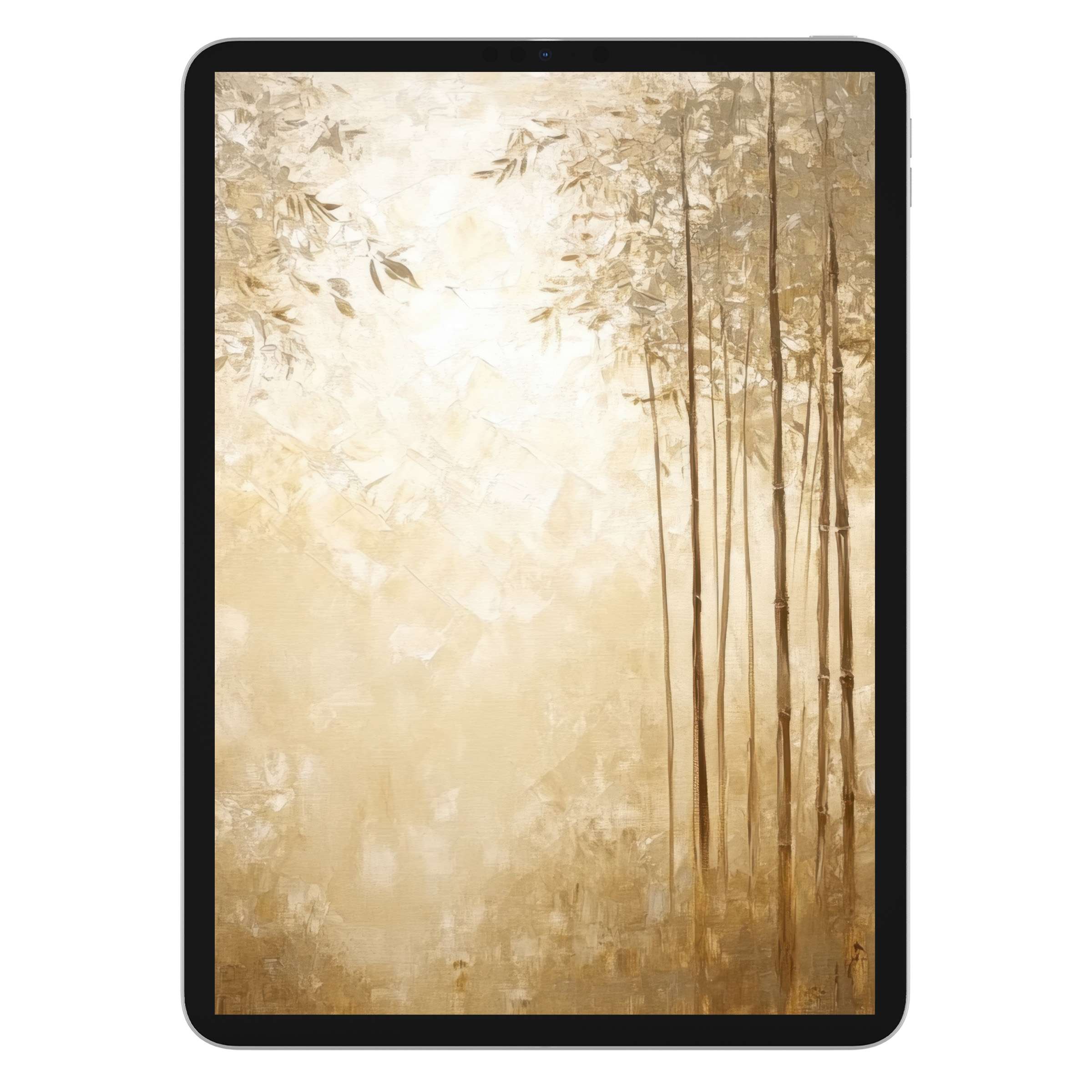 Elegant botanical iPad wallpaper features serene bamboo art in earthy tones, ideal tablet background digital download for tranquility