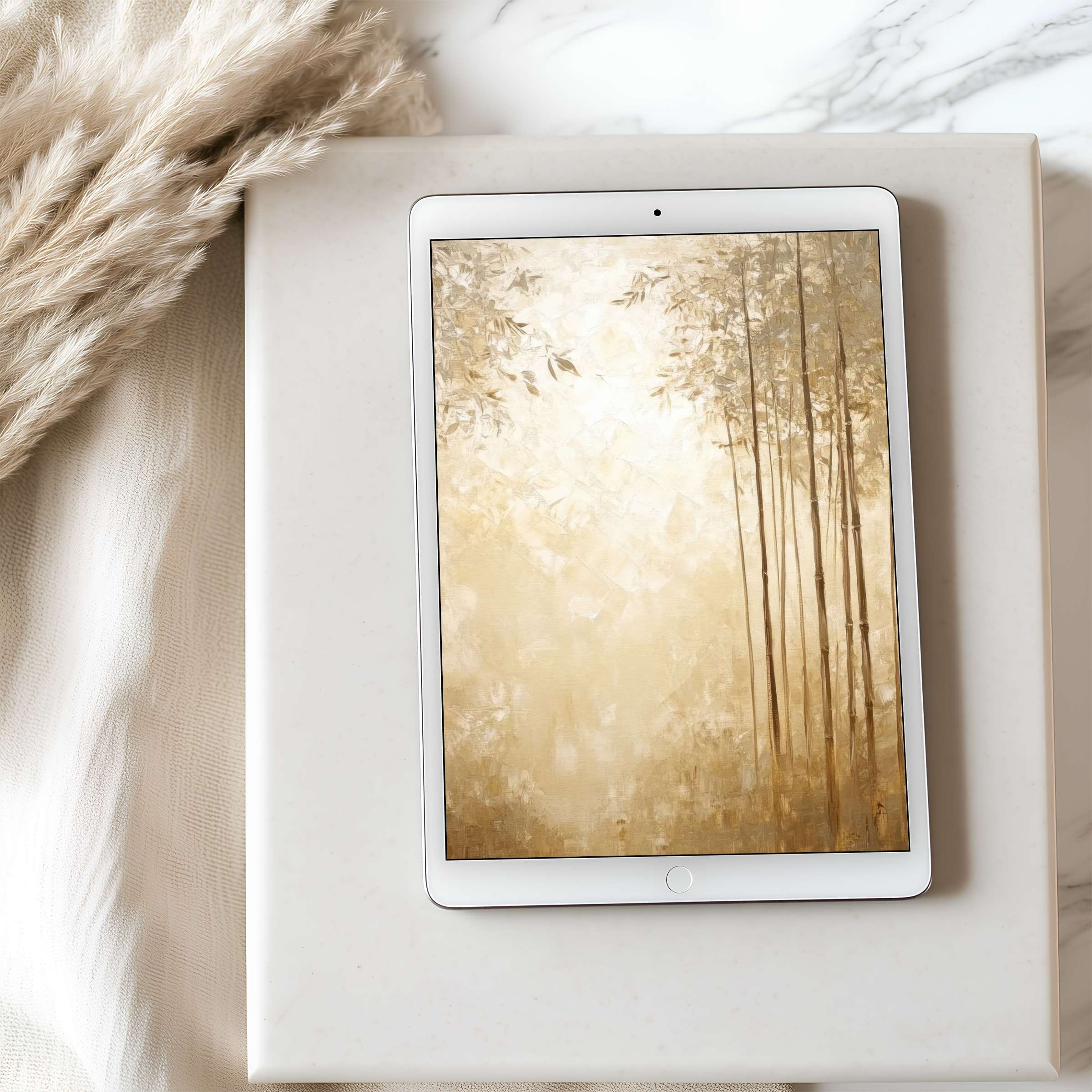 Elegant bamboo motif in warm tones as a tablet wallpaper enhances tranquility in your space suitable for iPad high resolution download