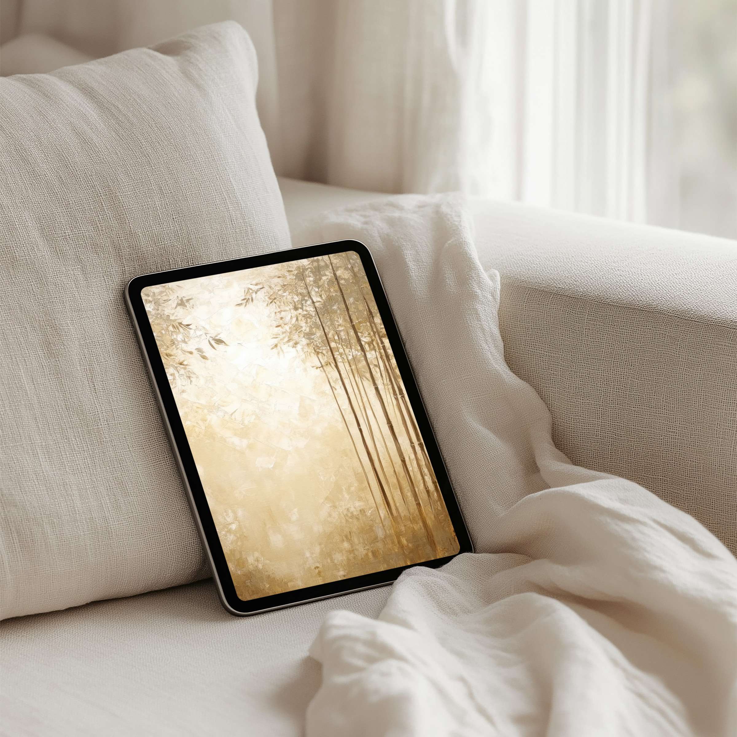 Elegant bamboo forest iPad background in soft beige tones for instant download fits any tablet inspiring calm mindfulness