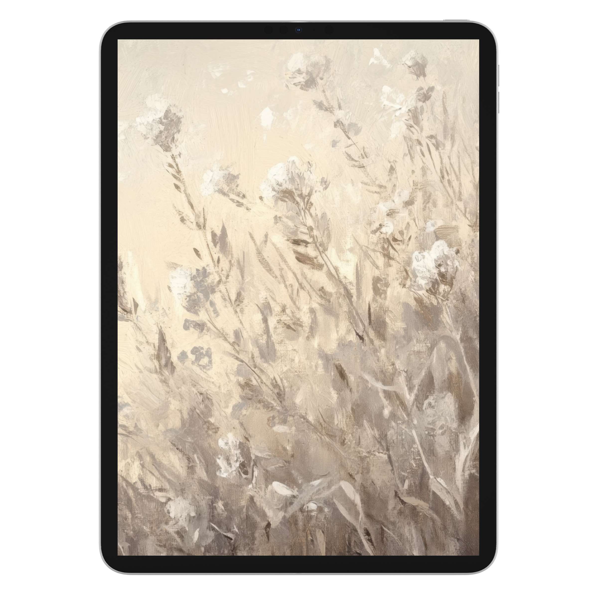 Elegant botanical iPad wallpaper with muted floral brushstrokes, perfect digital download for calming tablet background ambiance