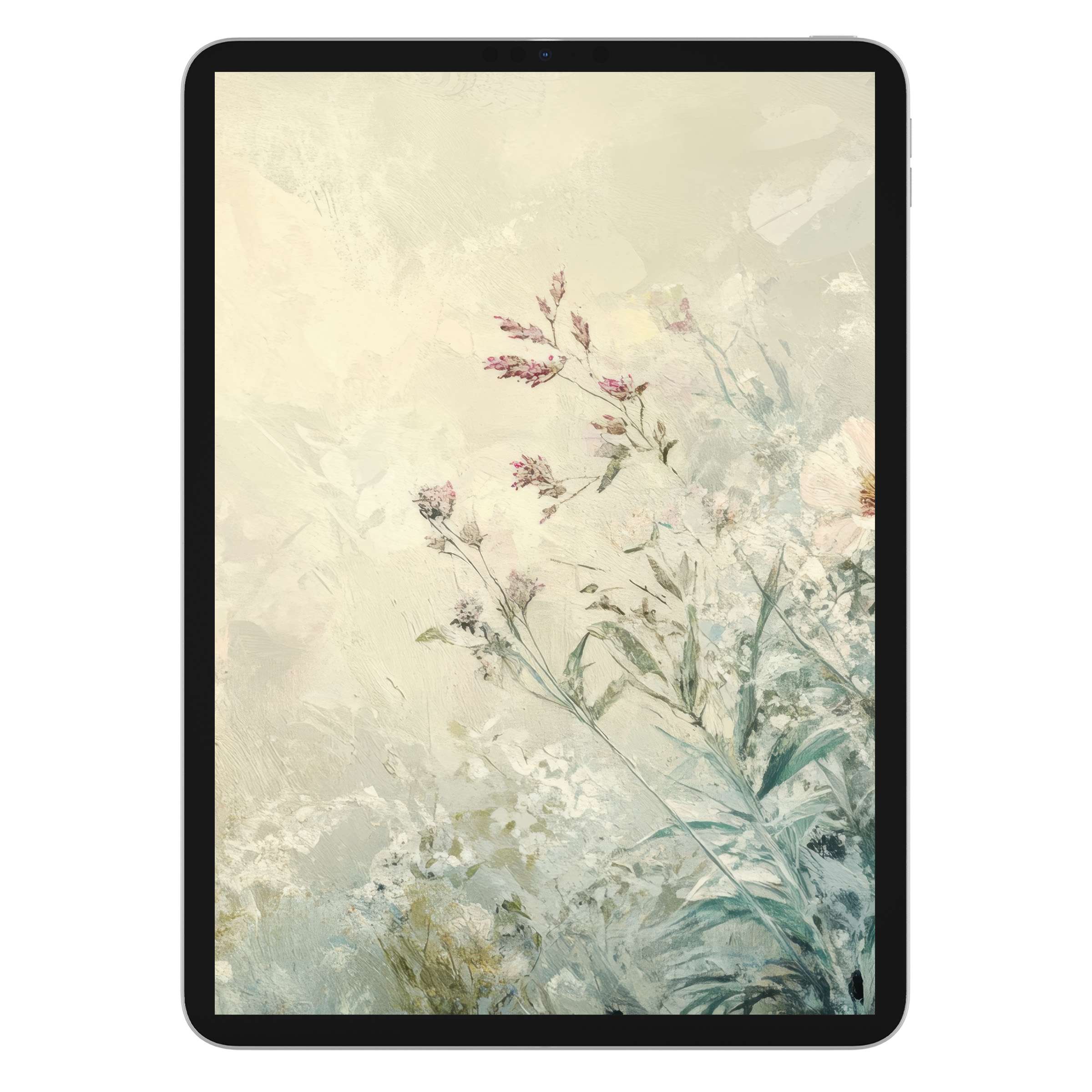 Elegant botanical iPad wallpaper offers a serene digital download with soft floral textures for tablet backgrounds on all devices
