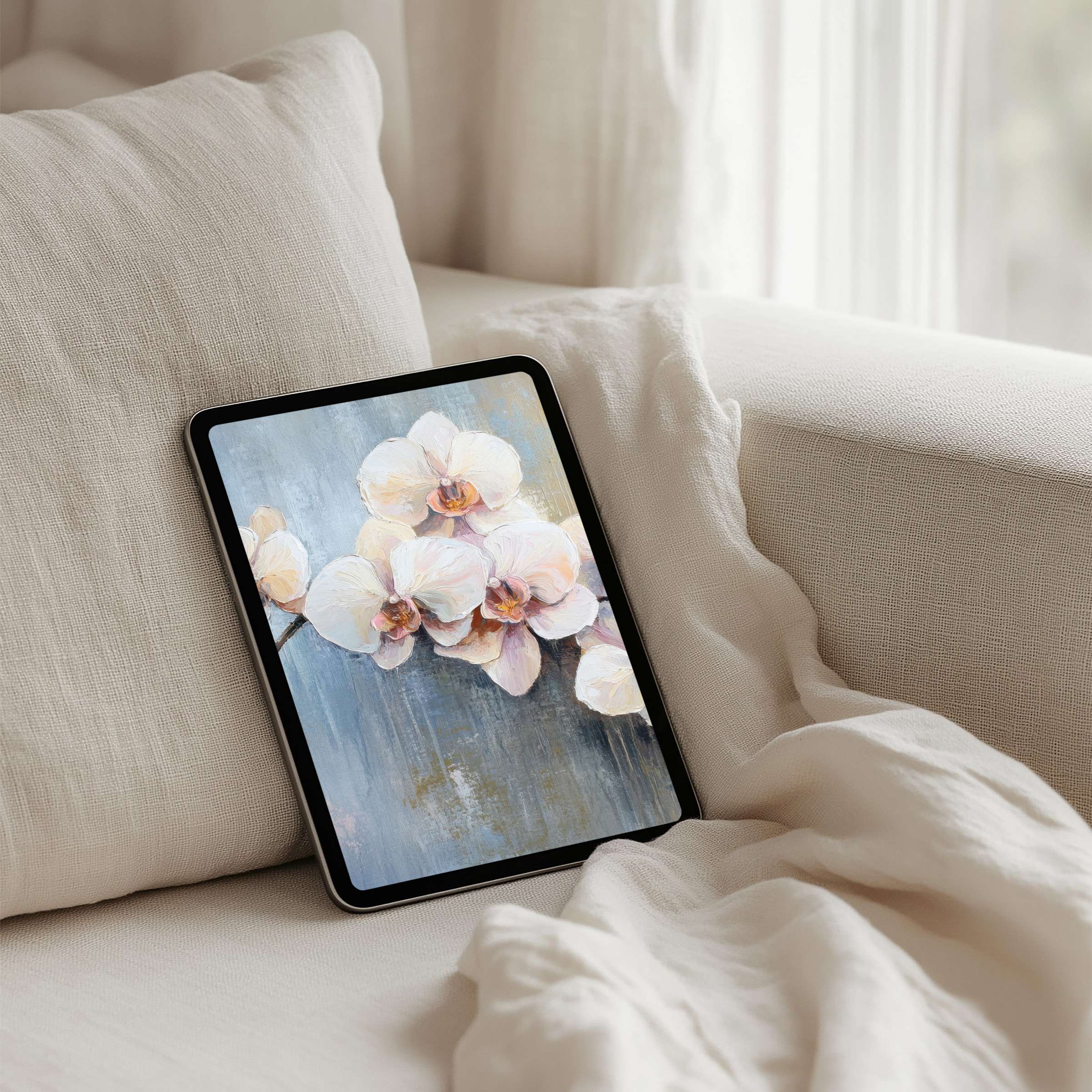 Elegant floral art iPad background for instant download, enhancing mindfulness and calm, fits Samsung and Android tablets