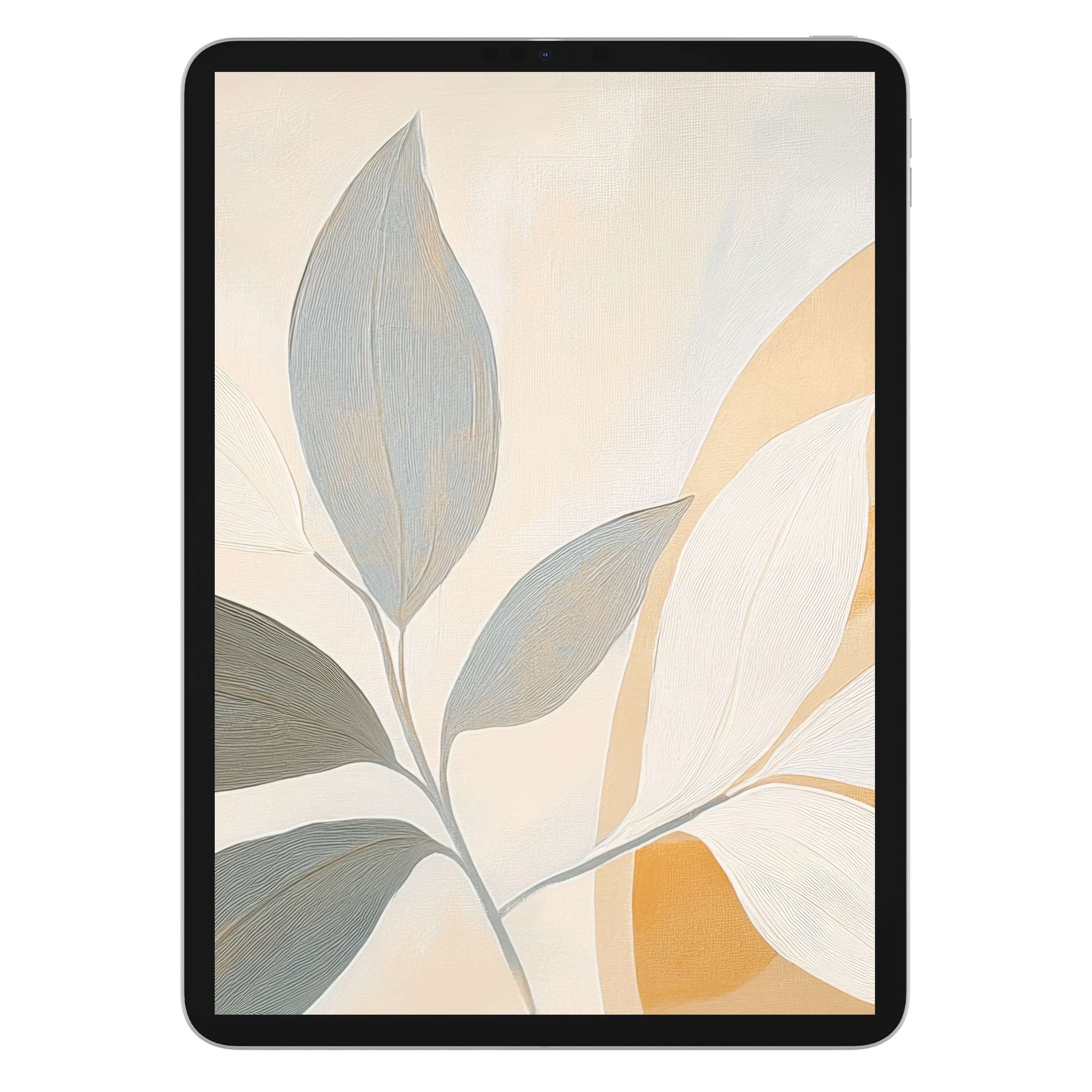 Elegant botanical iPad wallpaper in soft beige and gray tones offers a calming digital download for tablet backgrounds, enhancing aesthetics