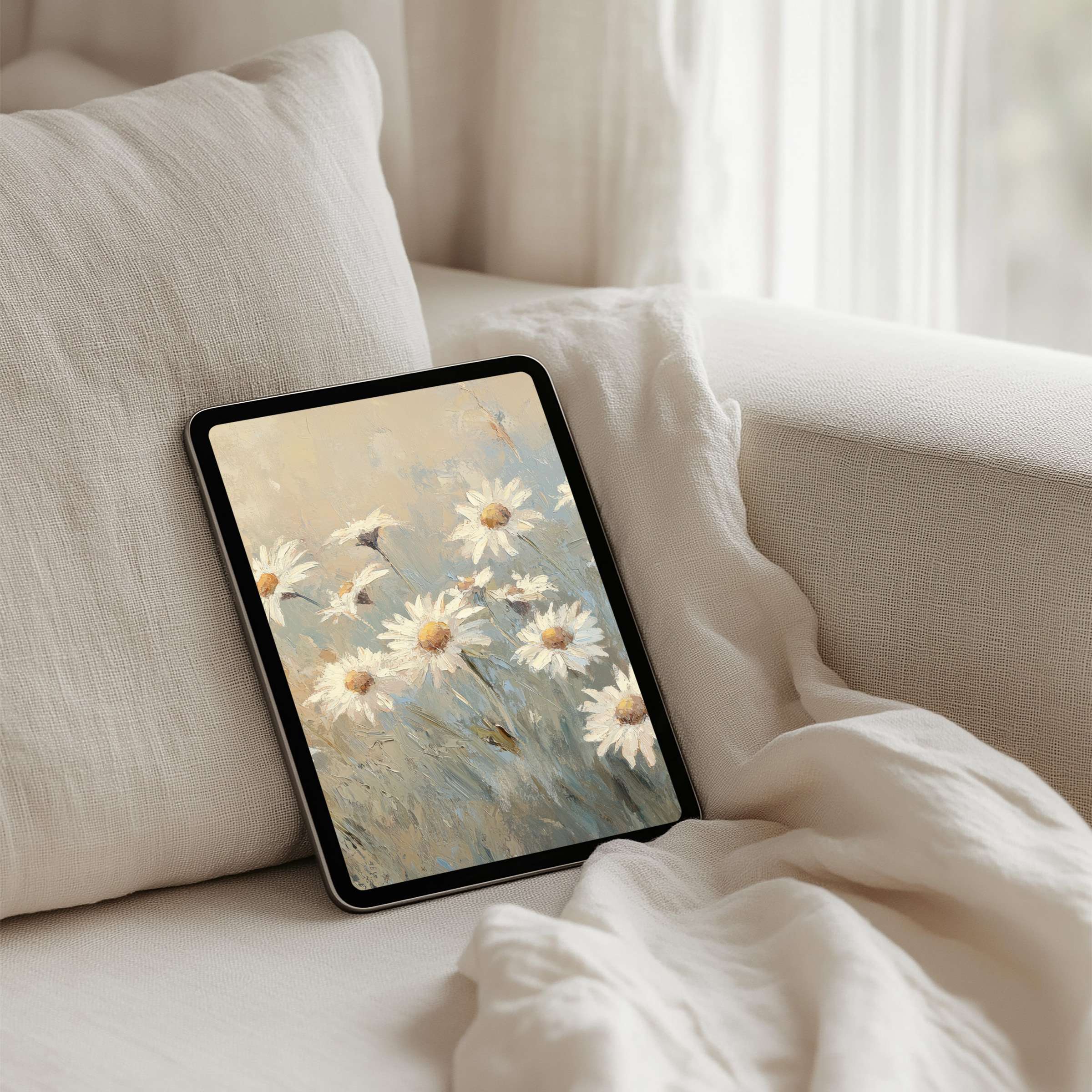 Elegant floral iPad background in soothing pastels offering instant download for tablet users seeking calm inspiration and mindfulness