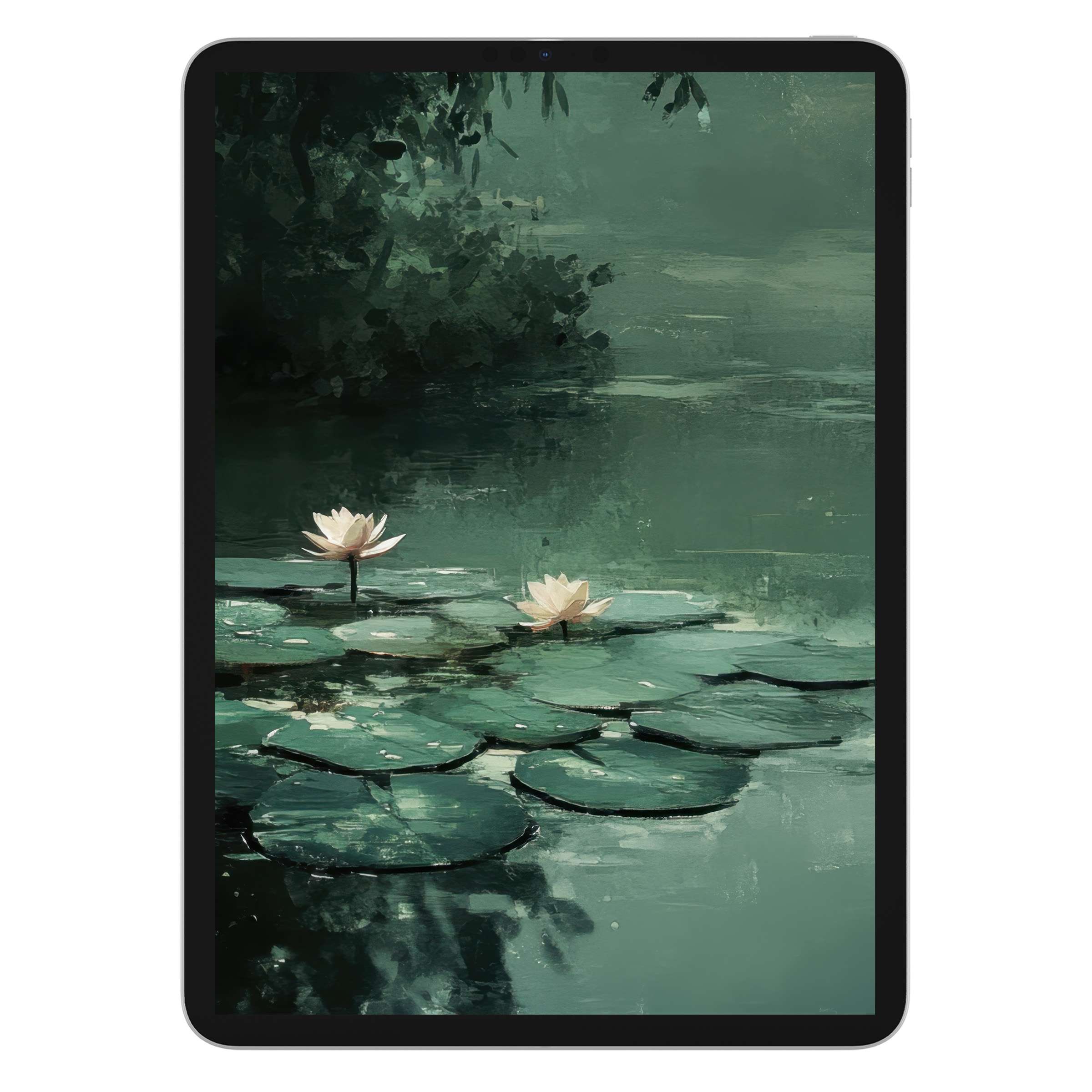 Tranquil botanical iPad wallpaper with serene lily pads and water lilies, perfect for a digital download background on any tablet