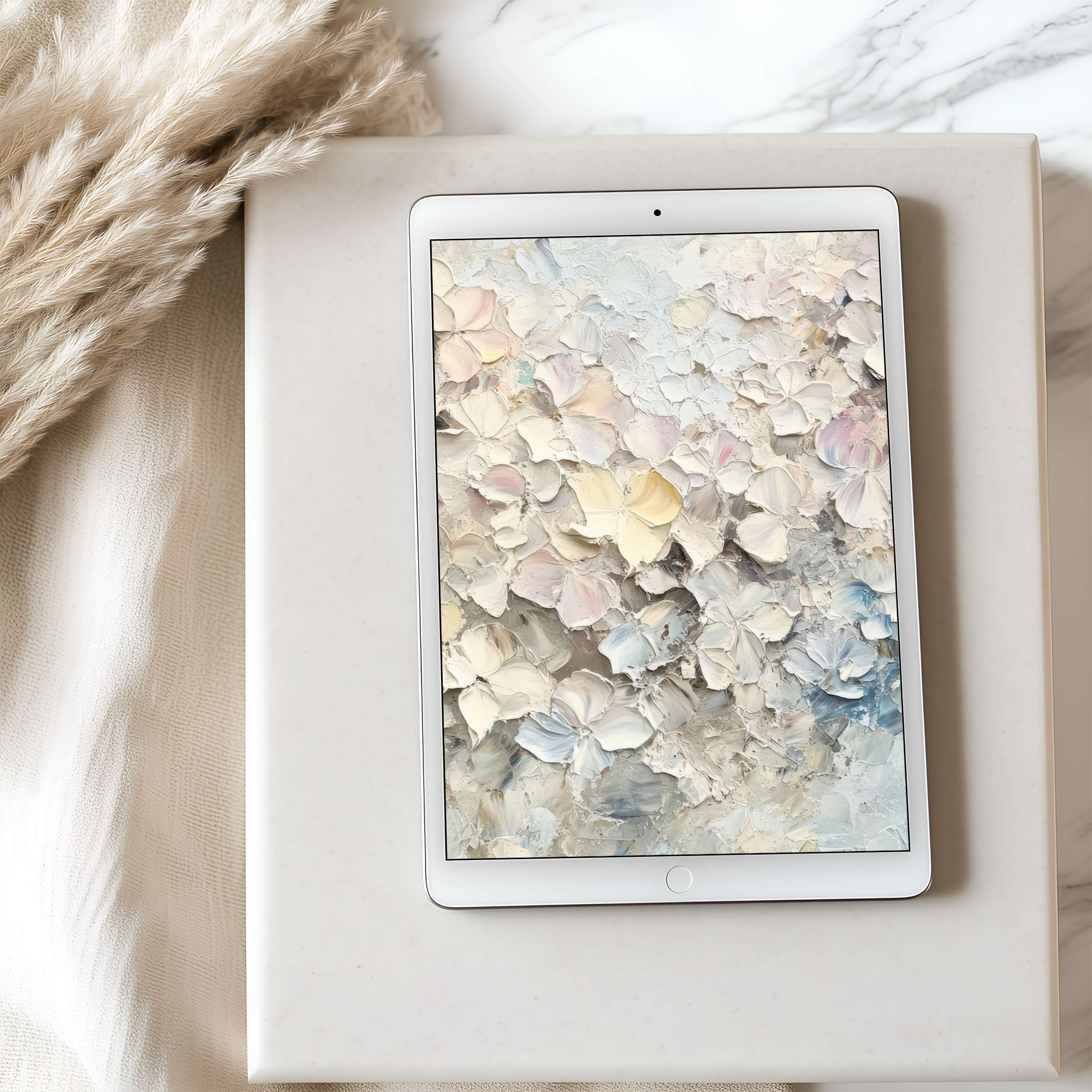 Curated tablet wallpaper featuring soft pastel floral textures offers high resolution elegance for iPad and Android tablets digital download