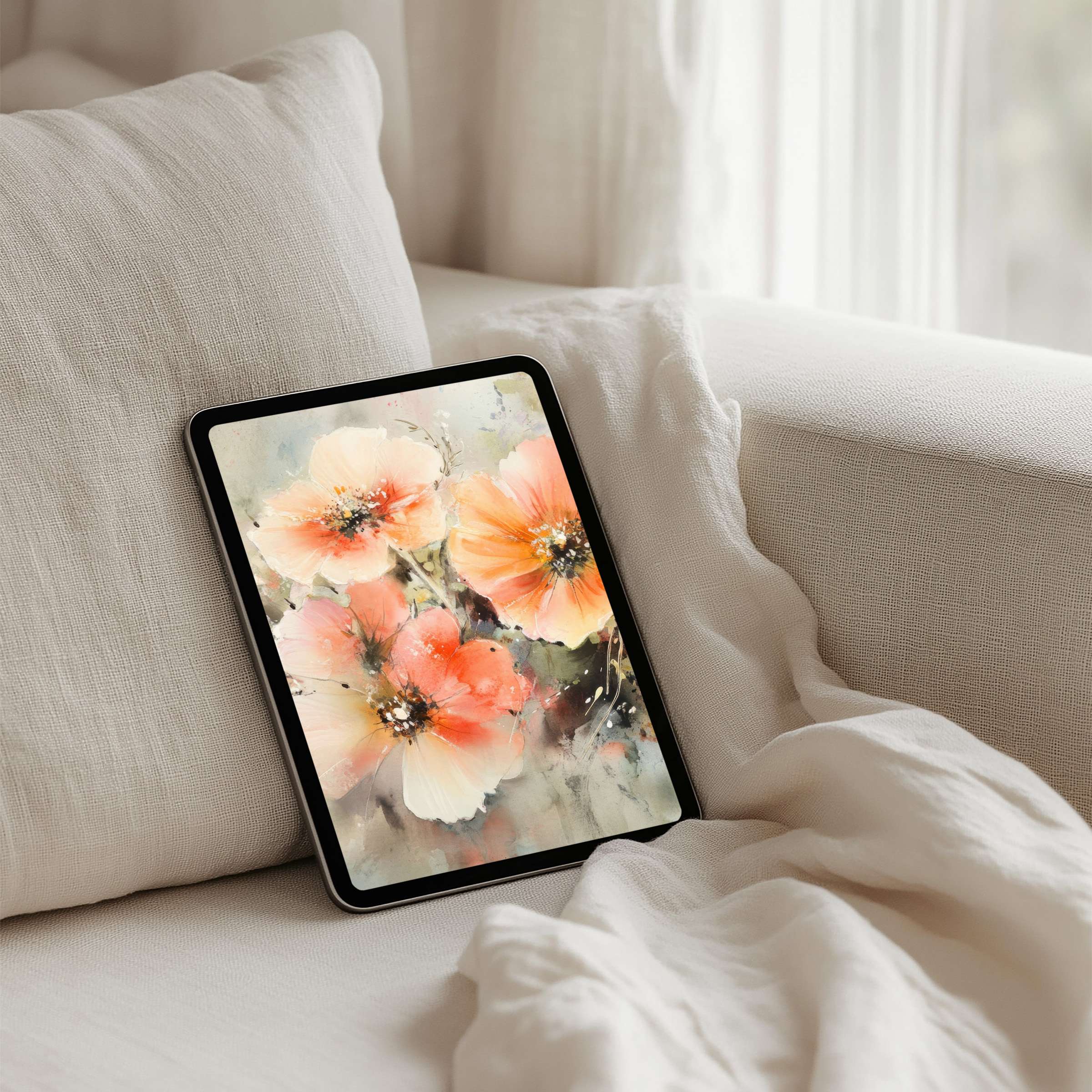 Elegant floral iPad background in soft watercolors inspires calm Perfect for tablets, Samsung, Android Instant download for mindfulness