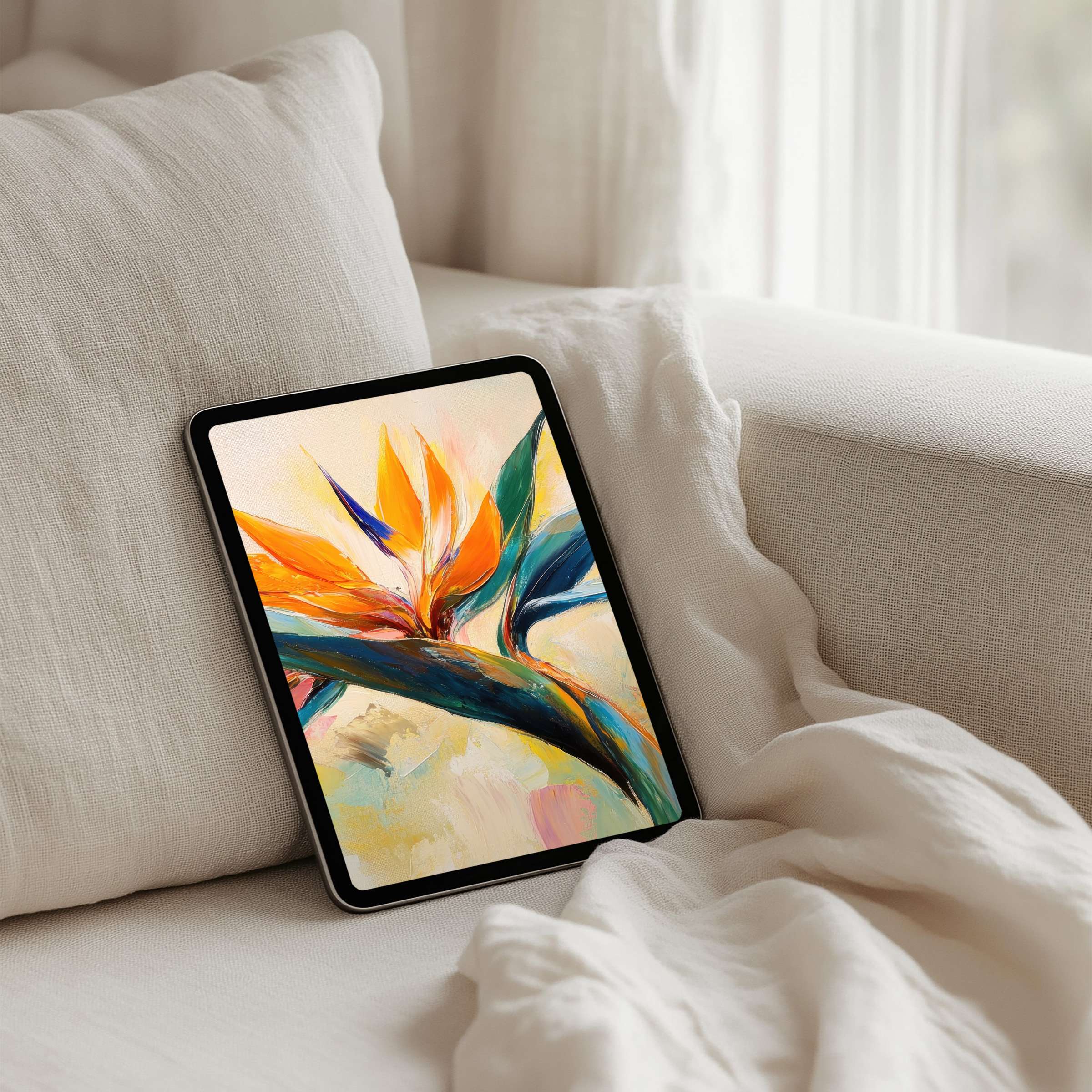 Vibrant abstract floral iPad background evokes elegance and calm, perfect for mindful moments on any tablet with instant download