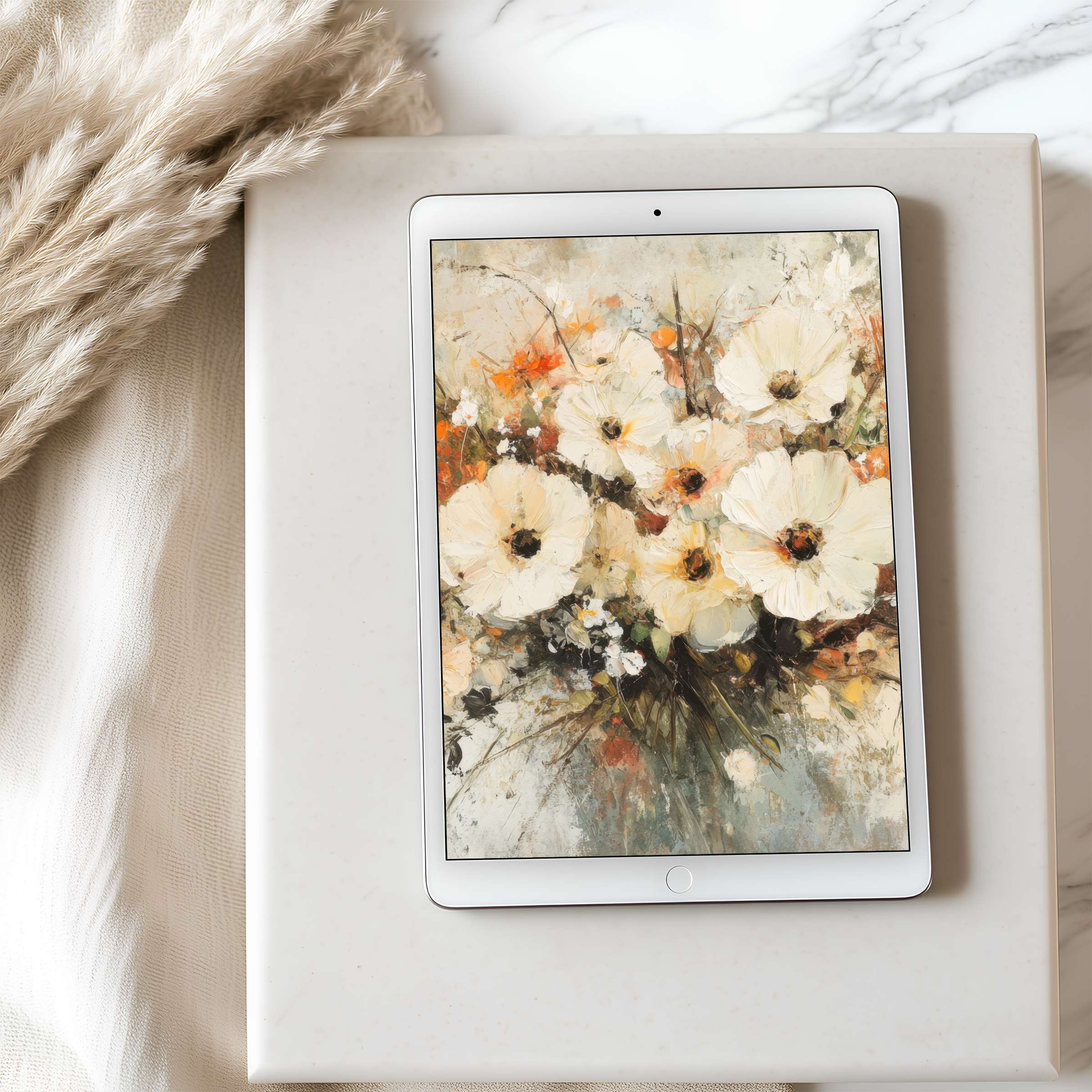 Elegant floral tablet wallpaper with soft, warm tones brings tranquility to iPad screens high resolution digital download available