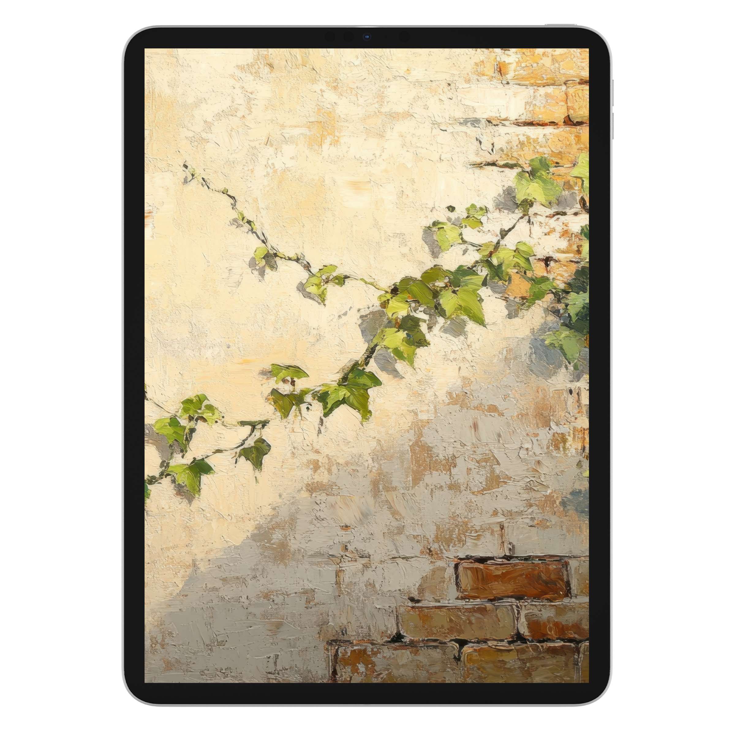 Elegant botanical iPad wallpaper with a textured vine painting for soothing tablet background, perfect digital download for nature lovers