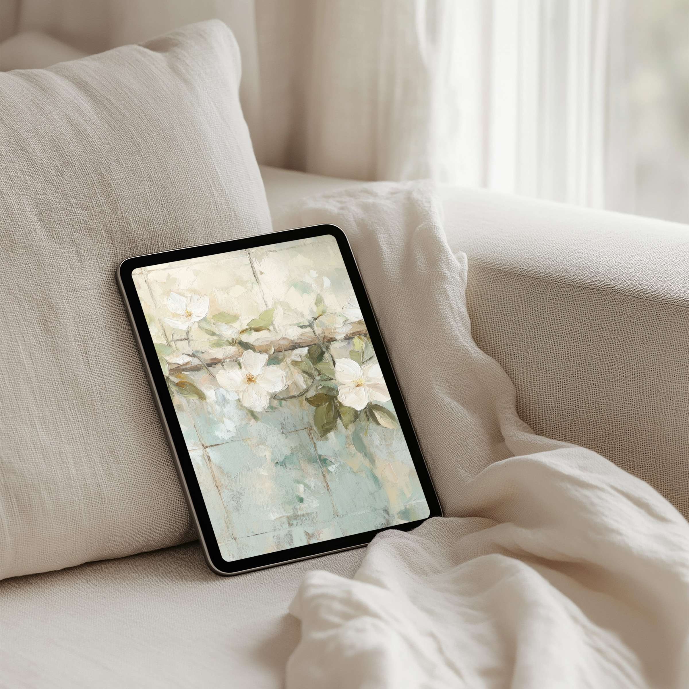 Elegant floral iPad background brings tranquility and inspiration to your tablet via instant download, enhancing mindful moments