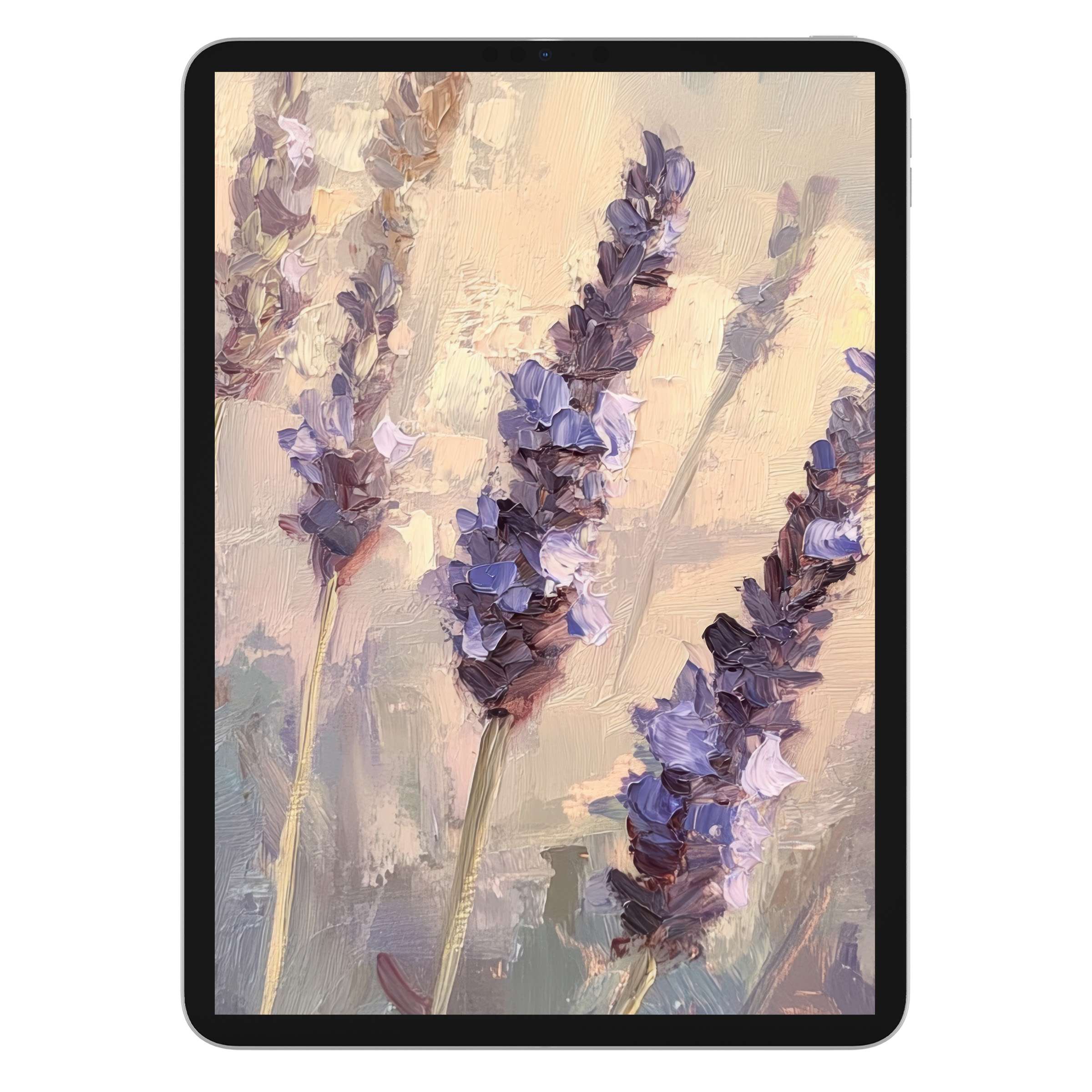Elegant botanical iPad wallpaper with lavender brushstrokes offering a calming digital download for tablet background sophistication