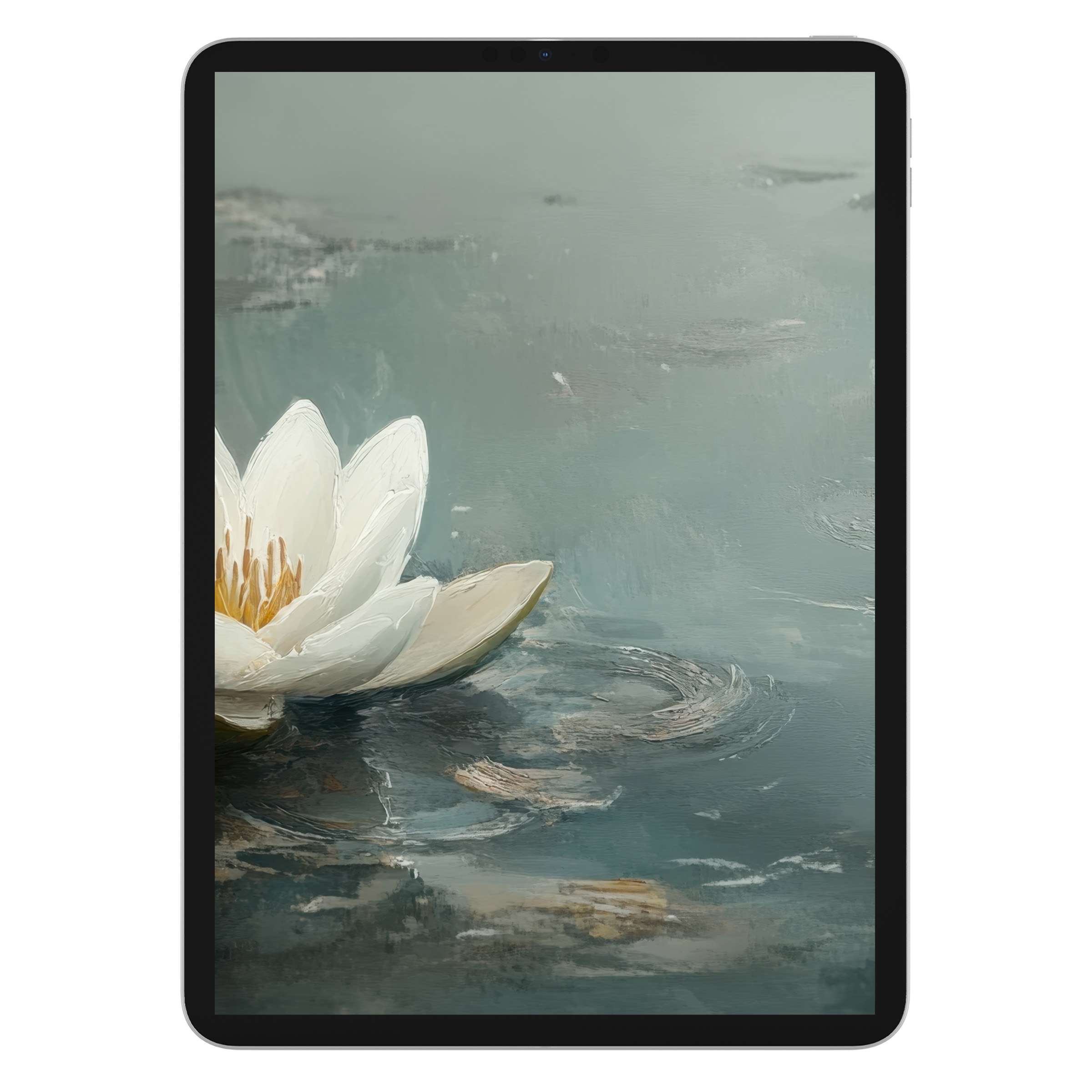 Elegant botanical iPad wallpaper with serene water lily art offers a tranquil digital download background for any tablet device