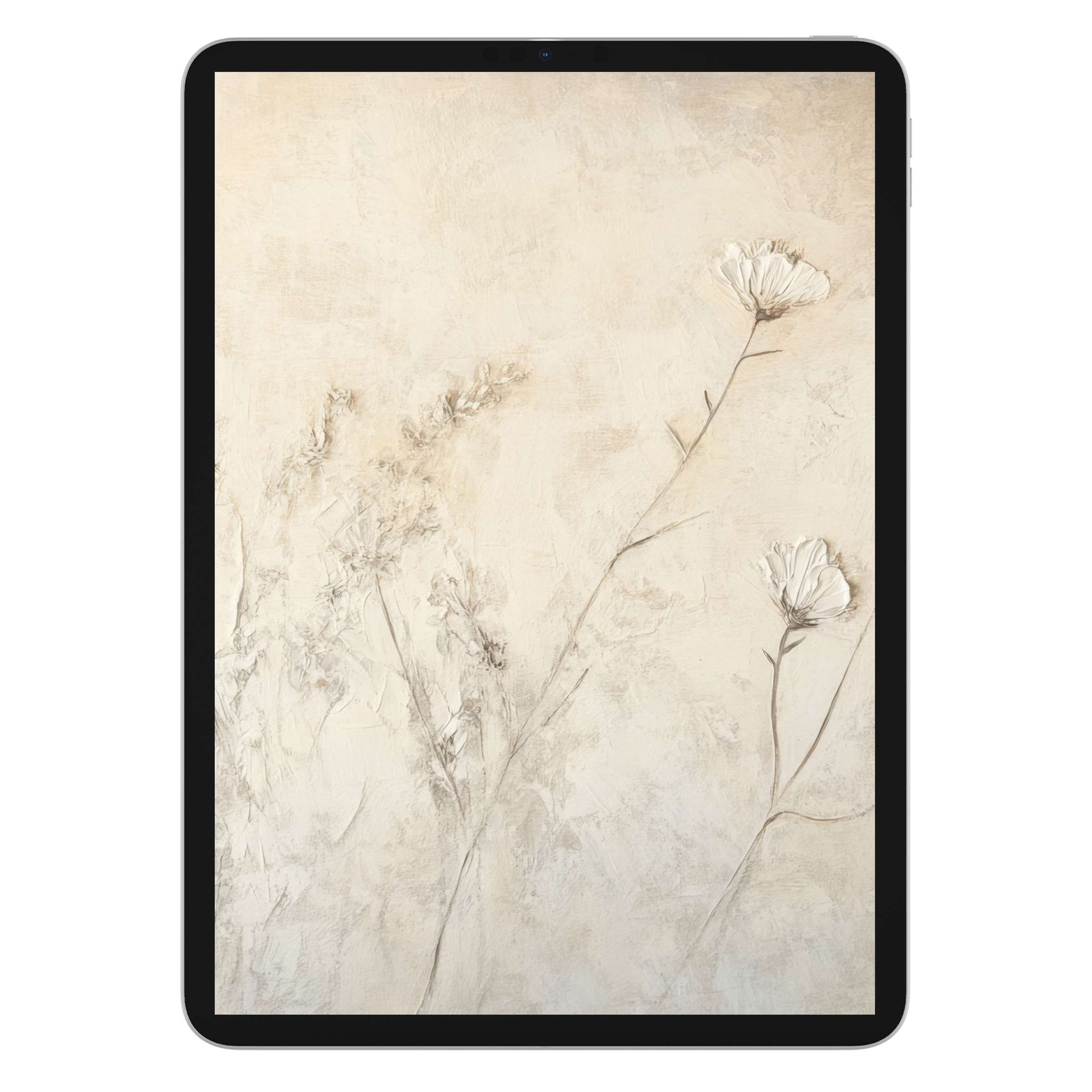 Elegant botanical iPad wallpaper digital download with delicate floral sketches on a soft cream background ideal for tablet tranquility