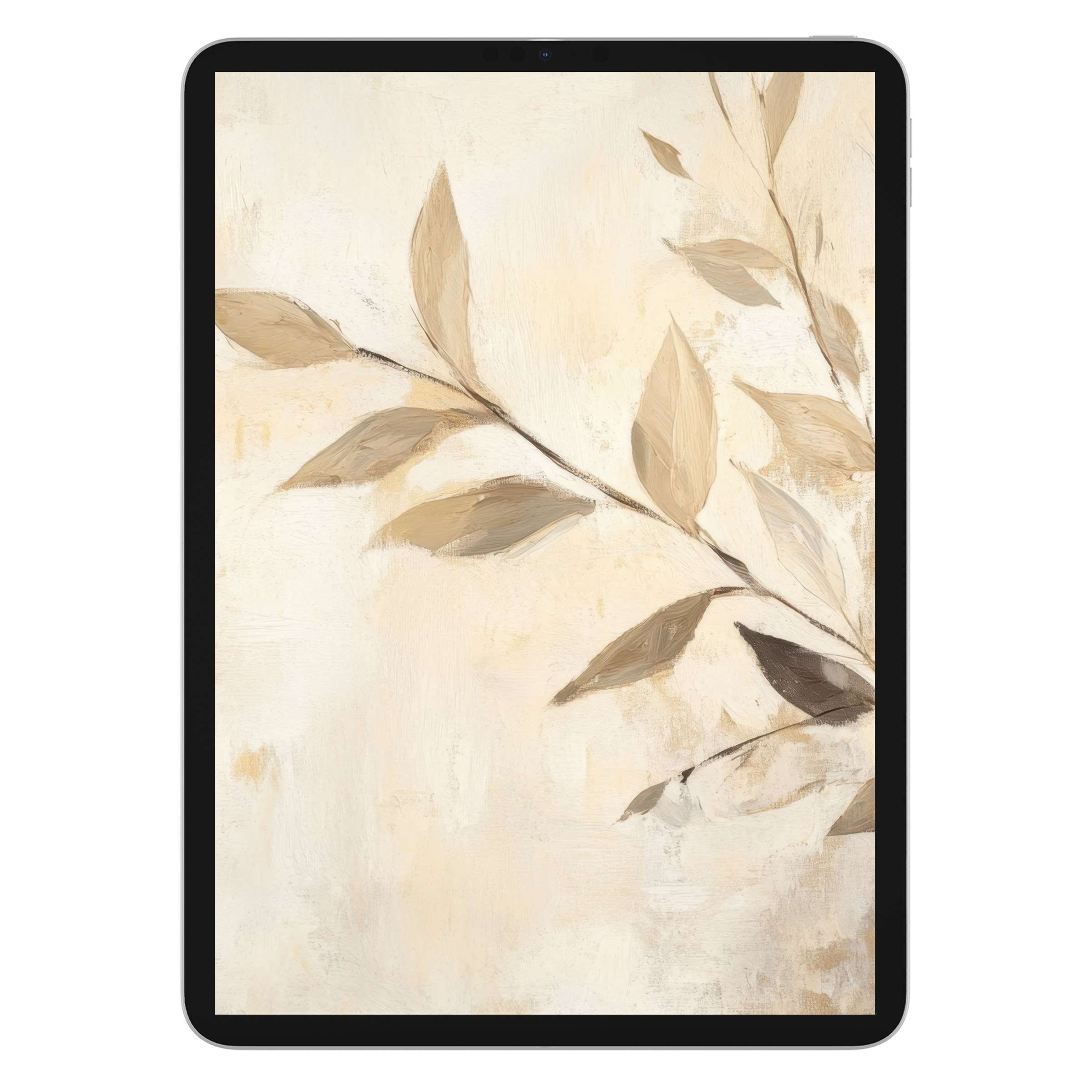 Botanical iPad wallpaper with earthy tones and elegant leaves offers a calming digital download for tablet backgrounds