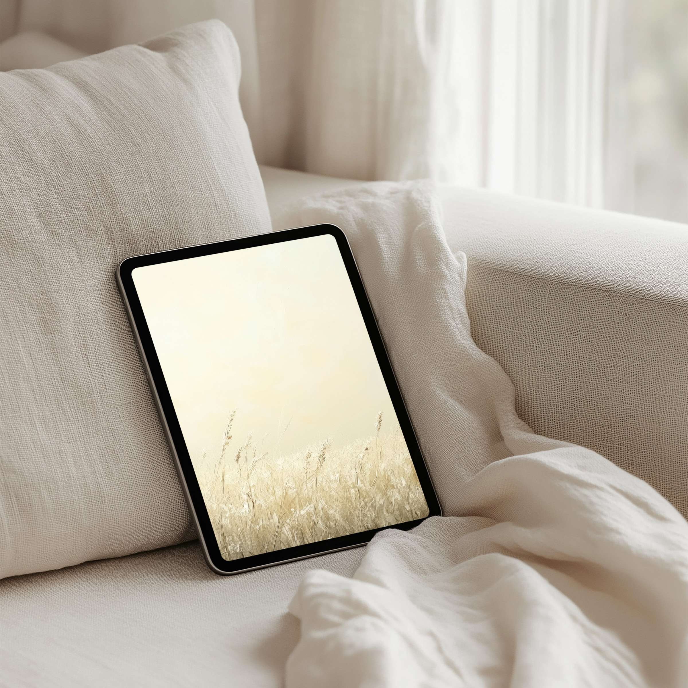 Elegant iPad background featuring serene wheat field for instant download fits seamlessly on any tablet inspiring calm mindfulness