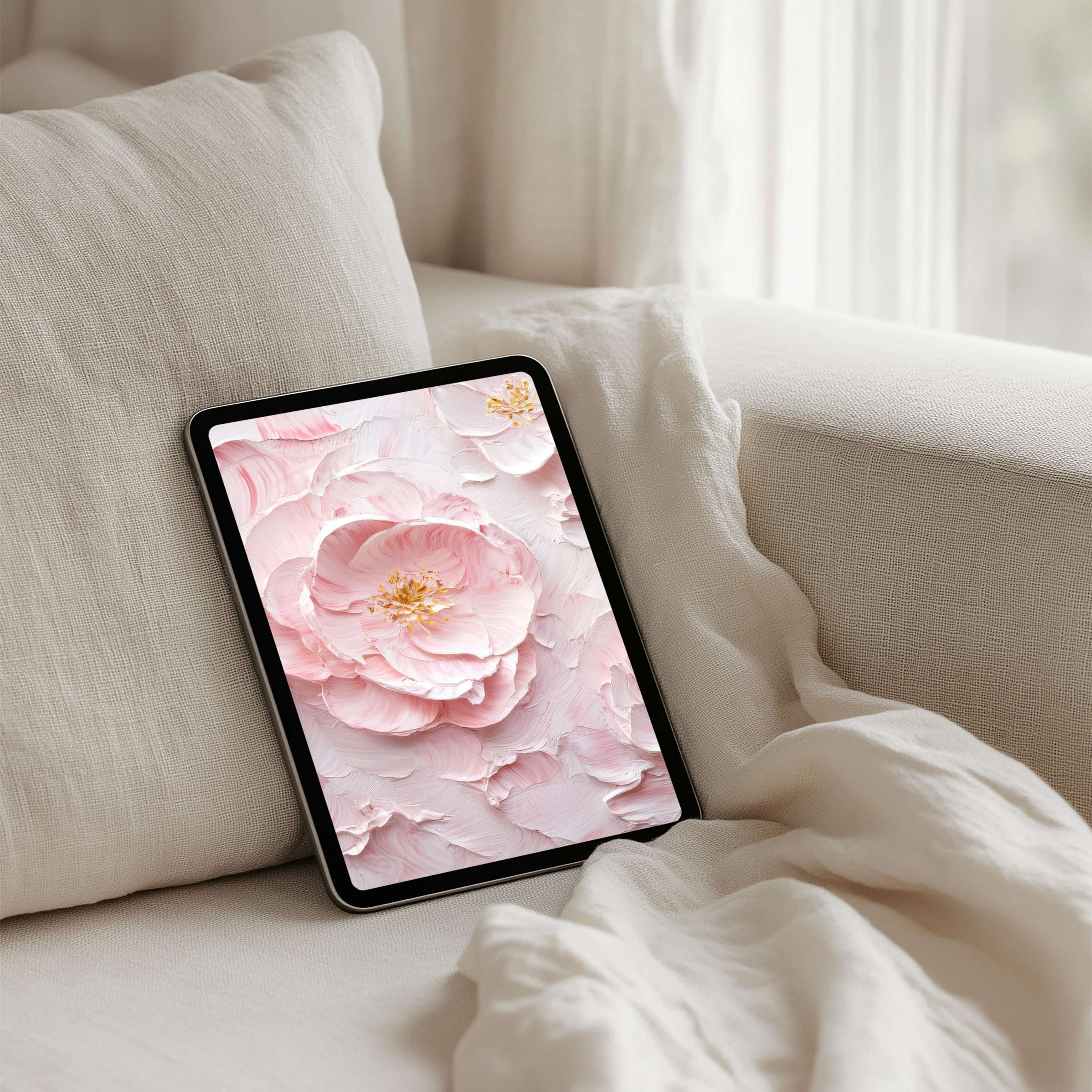 Serene pink floral iPad background for instant download enhances tablet aesthetics inspiring calm elegance and mindfulness in design lovers