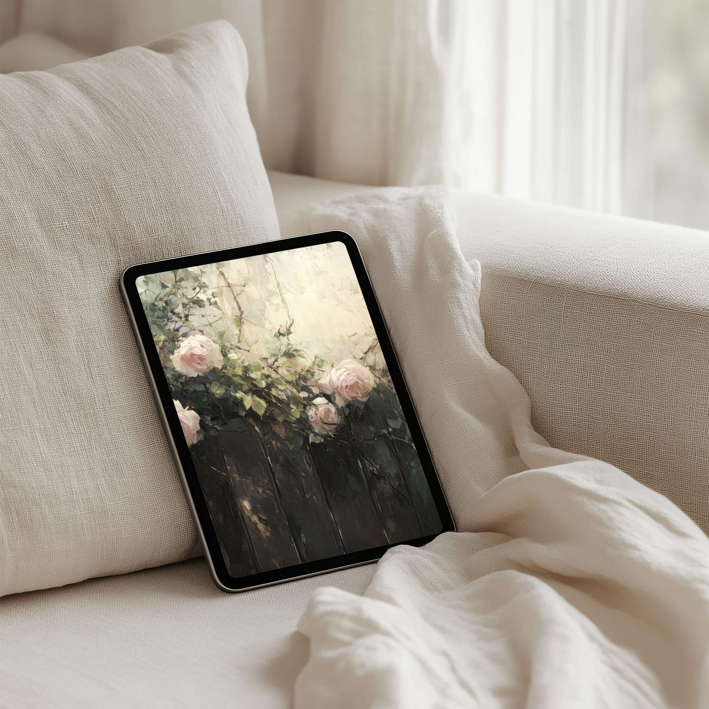 Elegant iPad background for instant download featuring soft florals and serene textures, perfect for any tablet display, inspiring calm