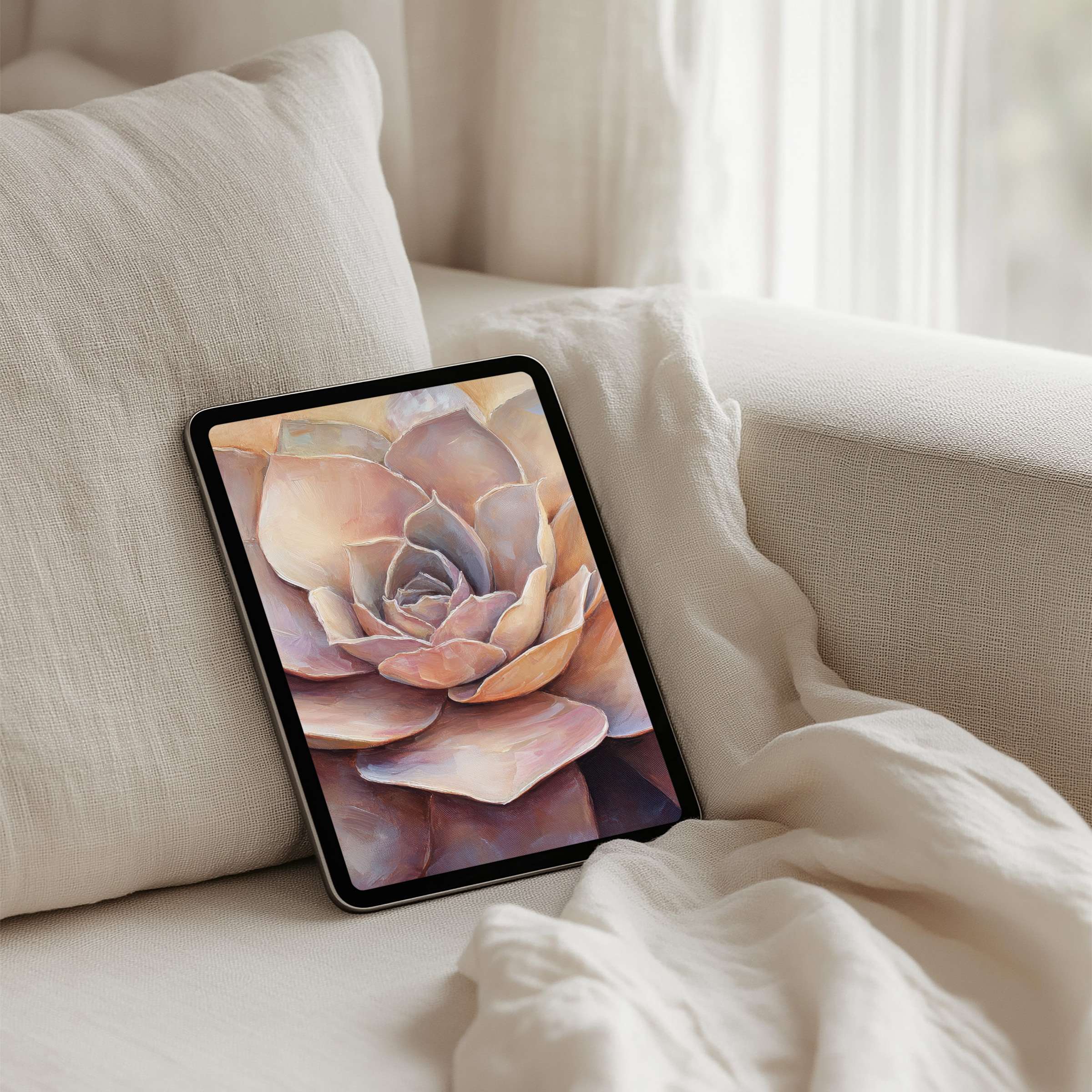 Elegant iPad background with a soothing rose design for instant download, perfect for any tablet to inspire mindful tranquility