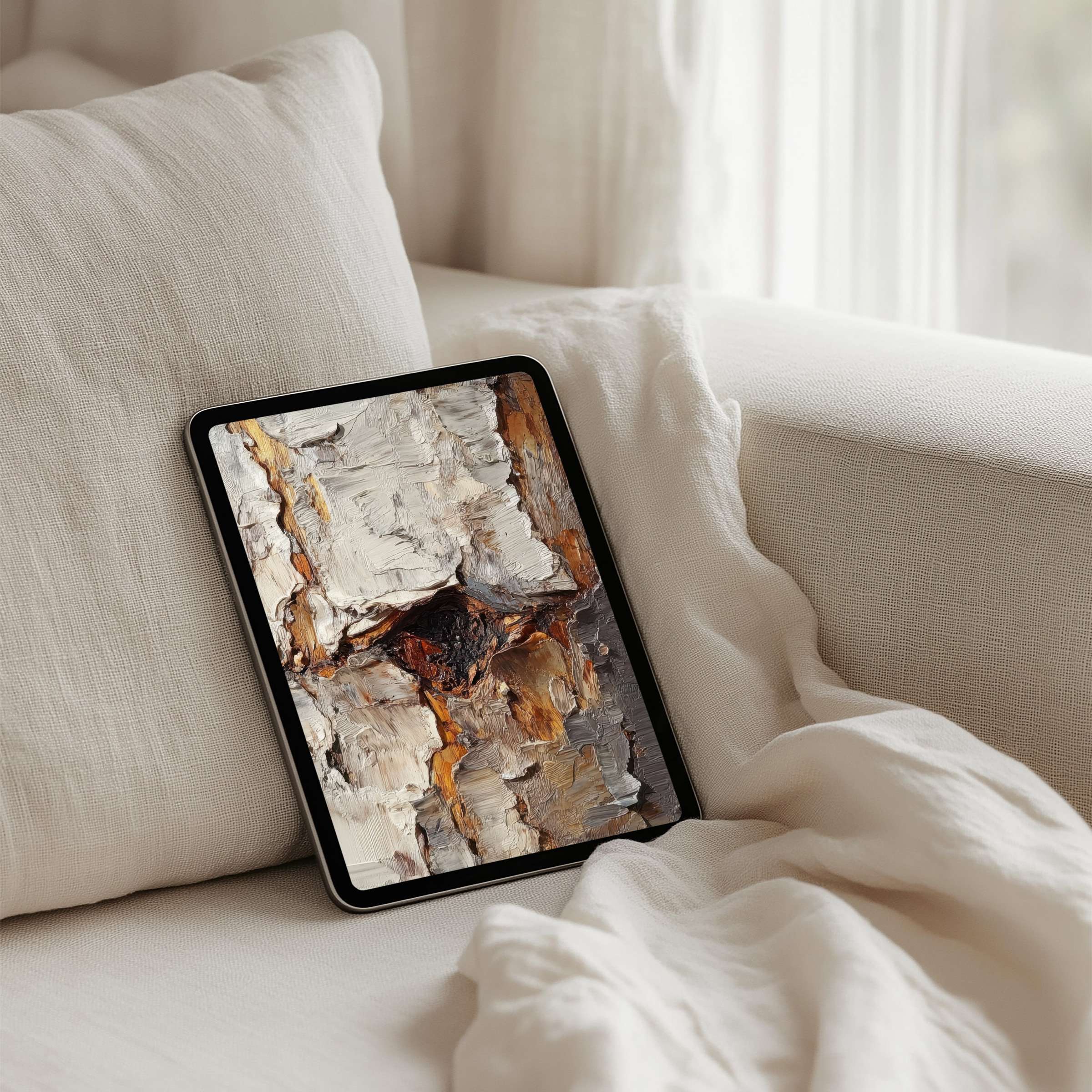 Elegant iPad background depicting abstract earthy textures elevates tablet aesthetics; instant download inspires calm mindfulness