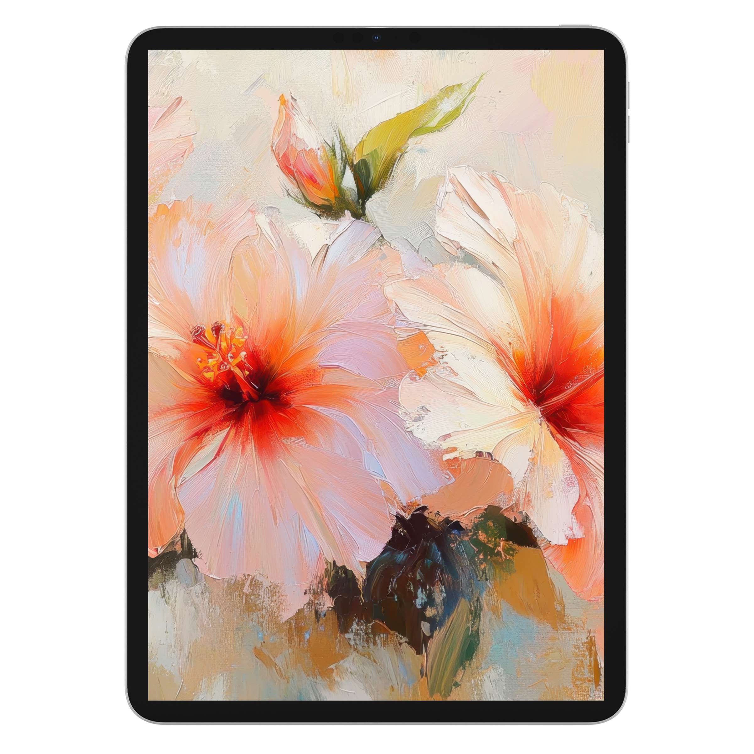 Vibrant botanical iPad wallpaper digital download with elegant floral brushstrokes offers a serene background for any tablet user