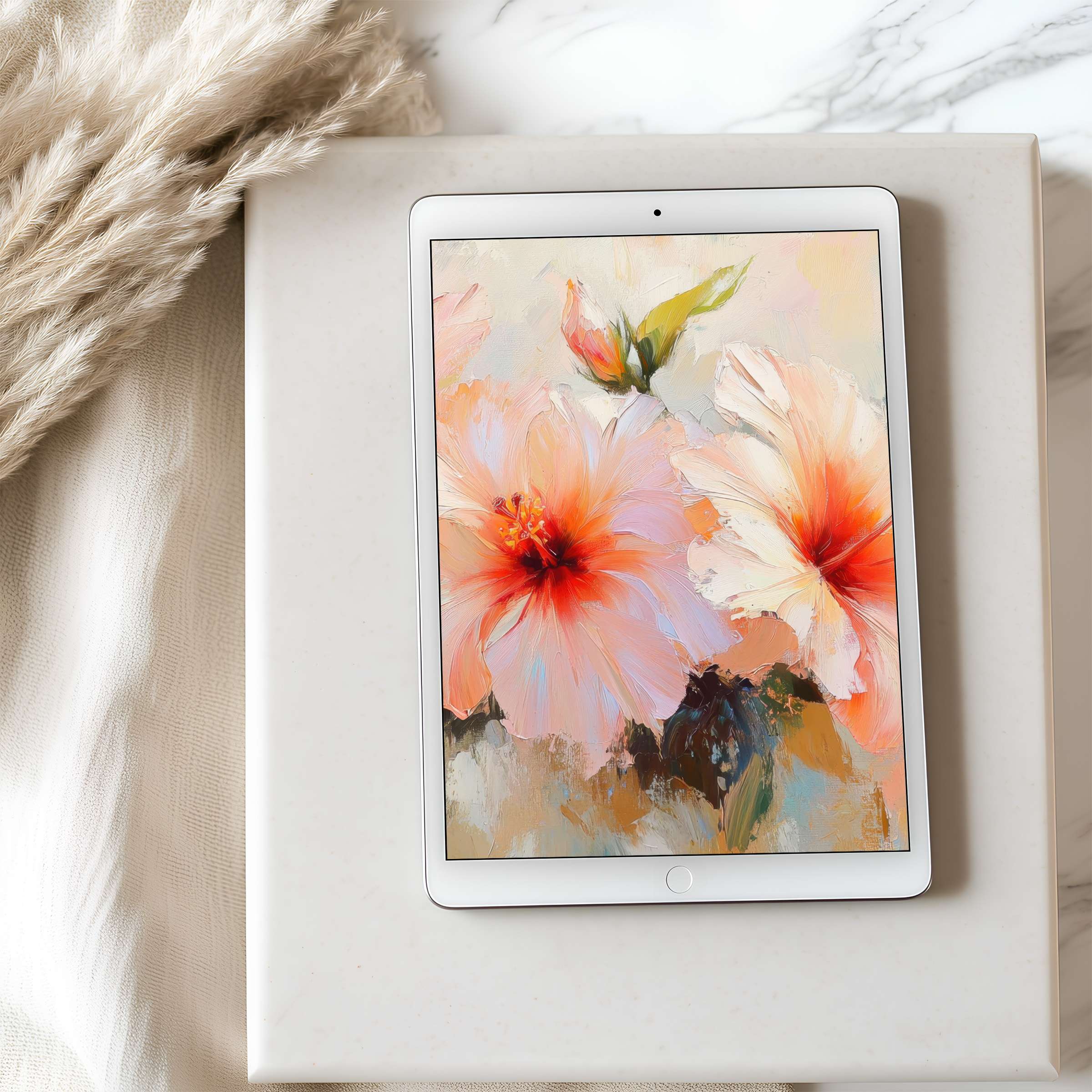 Floral tablet wallpaper in warm pastels beautifully curated for high resolution iPad download, enhancing spaces with elegance and serenity