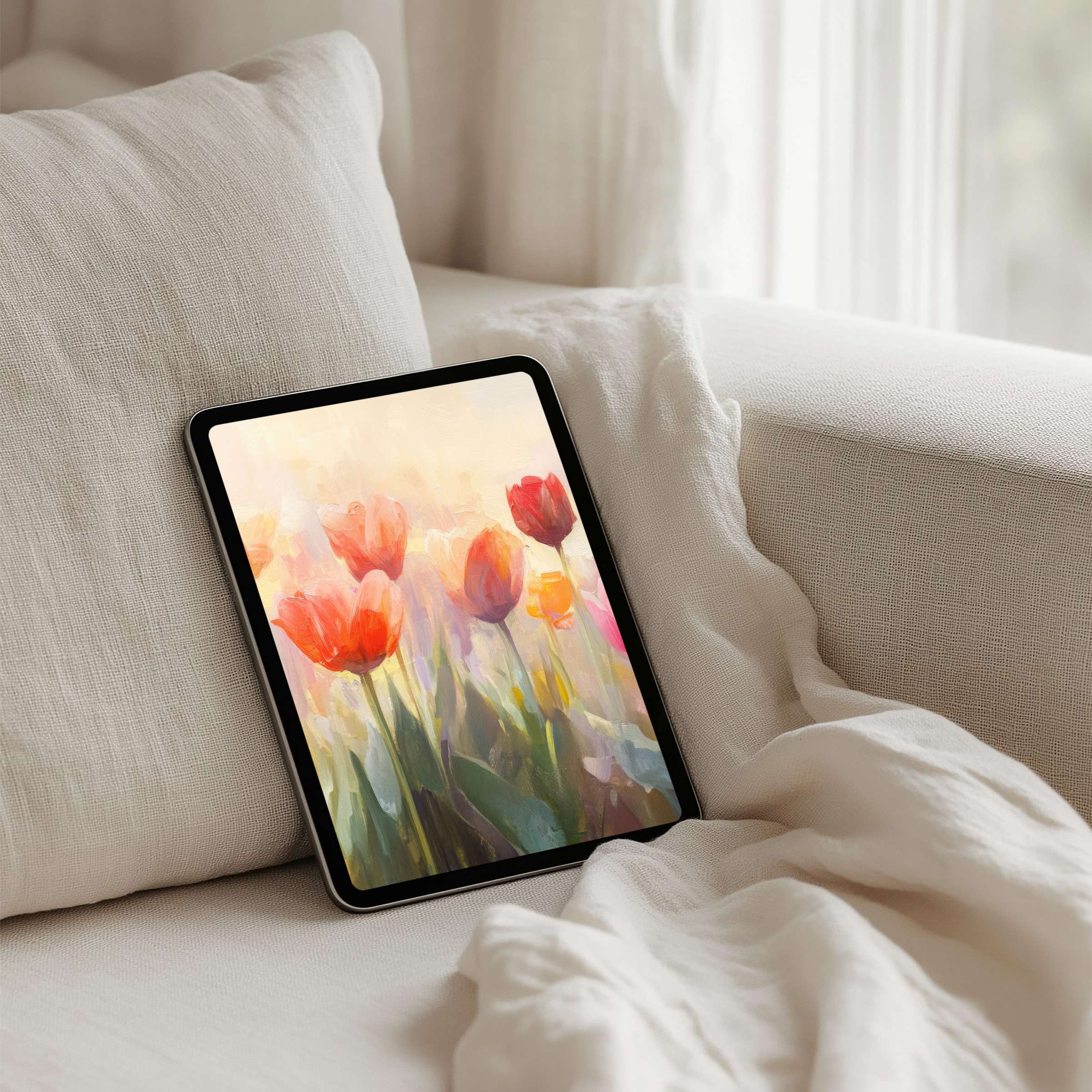 Elegant iPad background featuring serene floral art for instant download elevates your tablet with calm inspiration and style