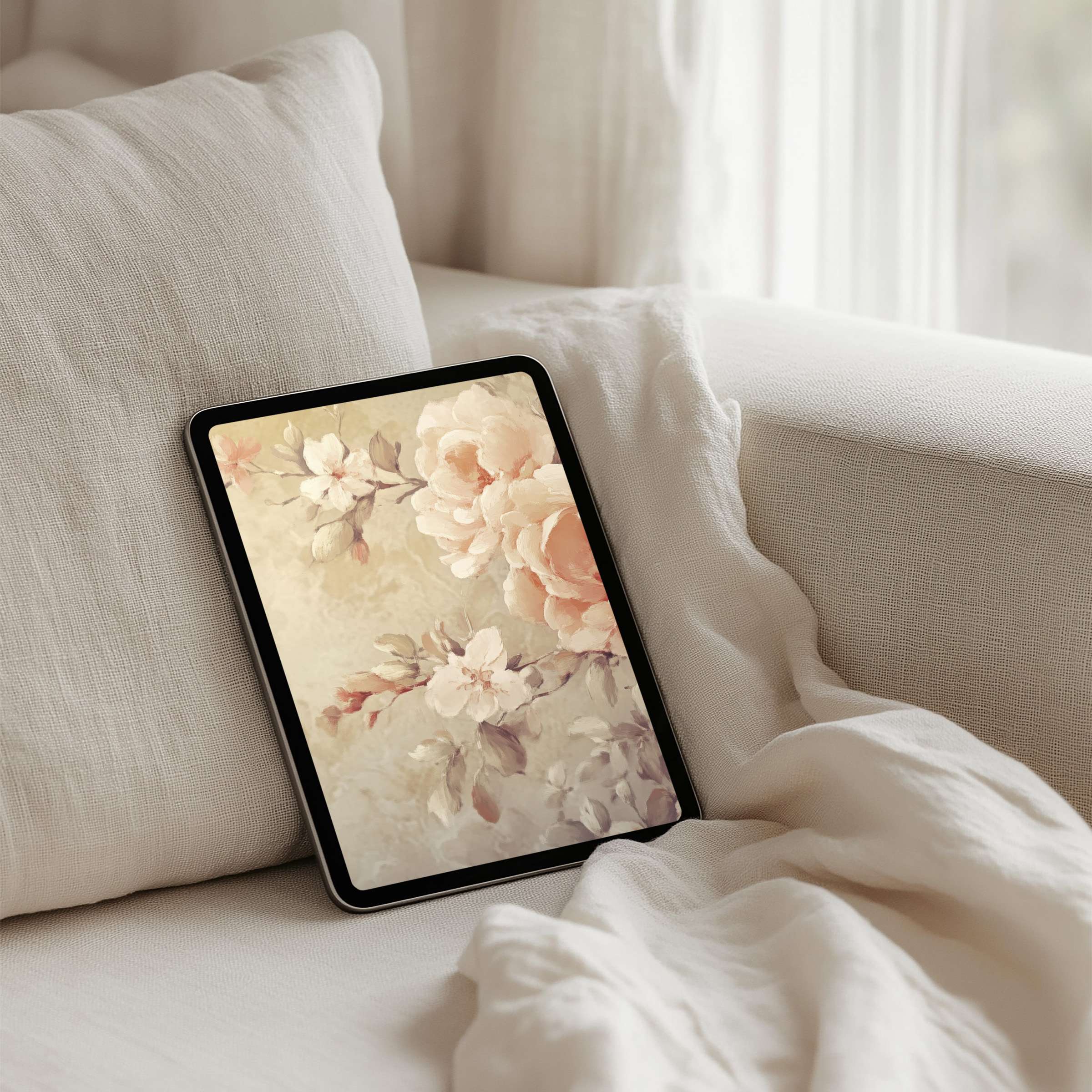 Elegant floral iPad background with soft pastels for instant download fits any tablet inspires calm and mindful living