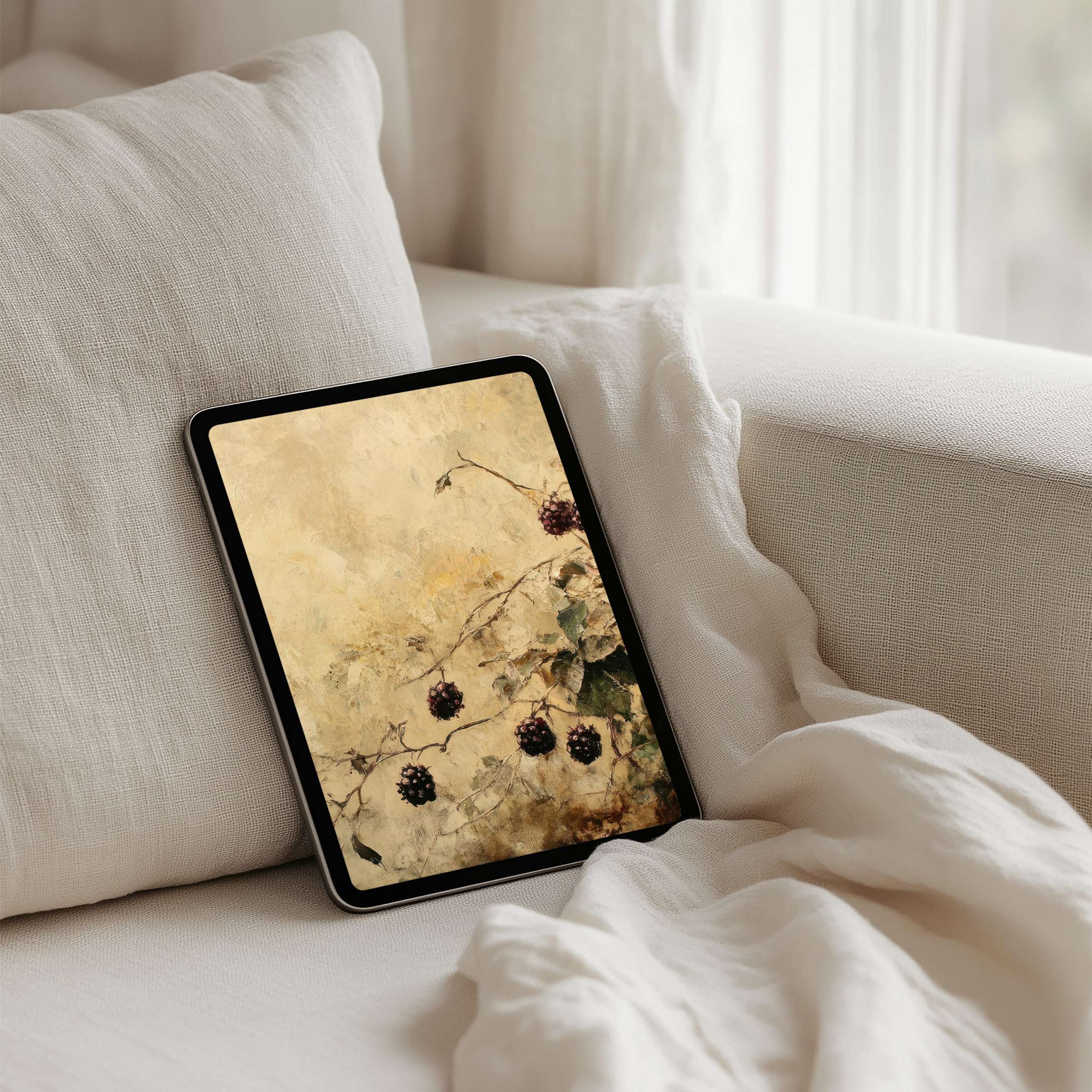 Elegant floral iPad background evokes calm inspiration with vintage tones, perfect for tablets Instant download for serene mindfulness